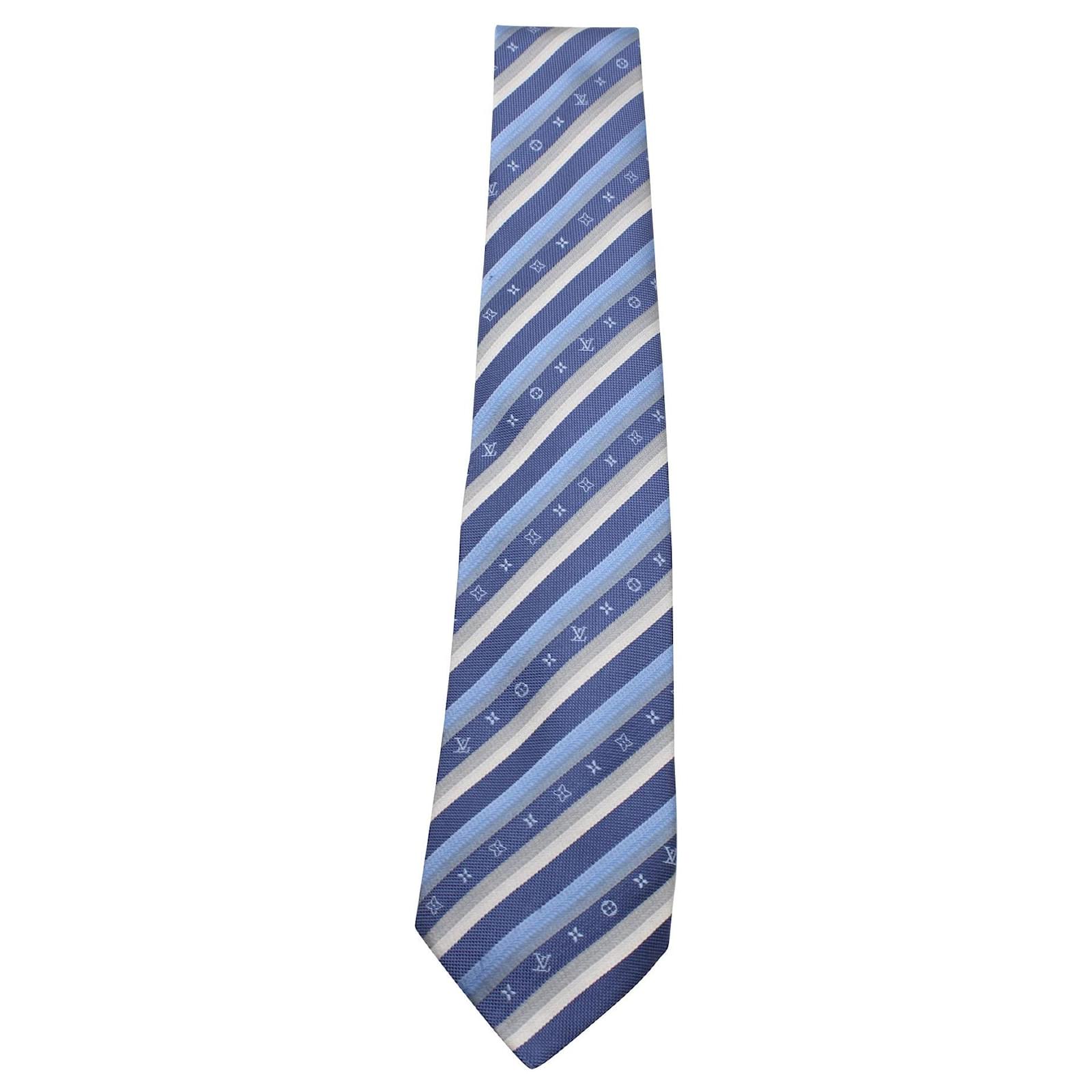 Louis Vuitton Navy Blue Silk Stripe Neck Tie