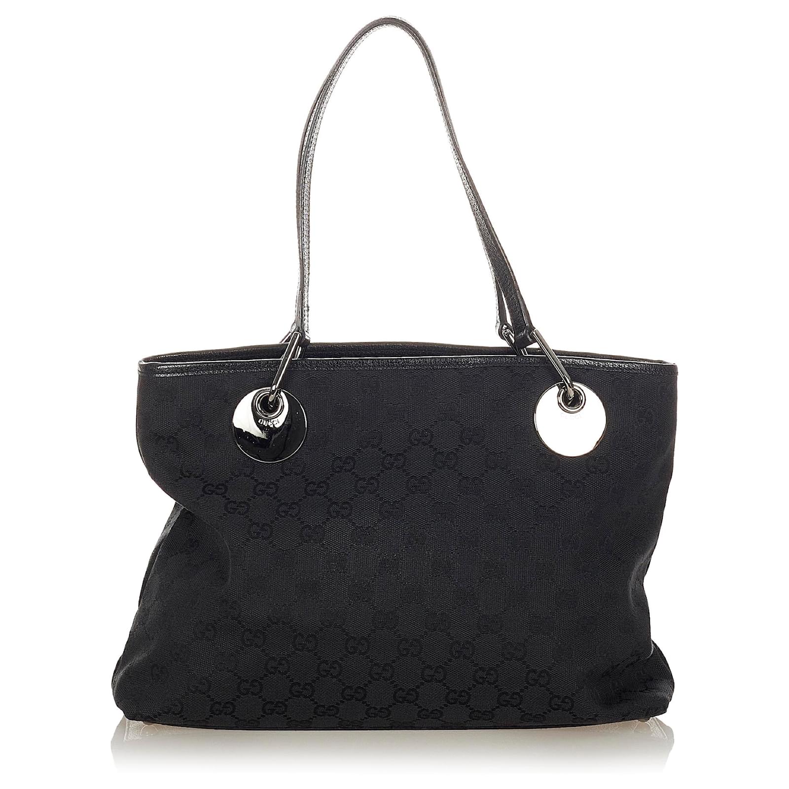 Gucci Black GG Canvas Eclipse Shoulder Bag Leather Cloth Ponystyle