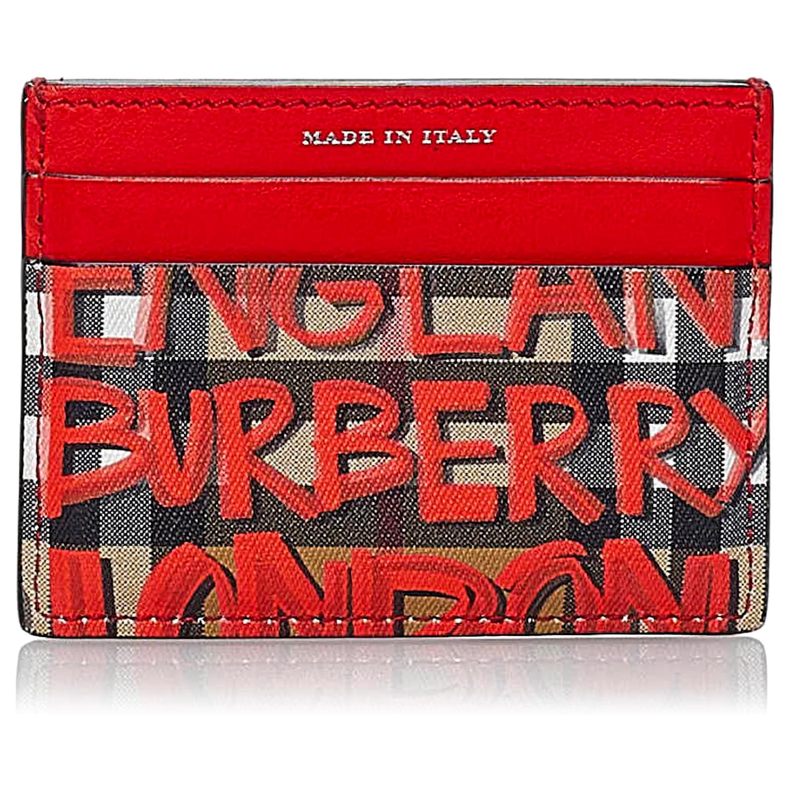 Burberry Red Graffiti Vintage Check Coated Canvas Card Case Multiple colors Leather Cloth Pony style calfskin Cloth ref.608089 Joli Closet