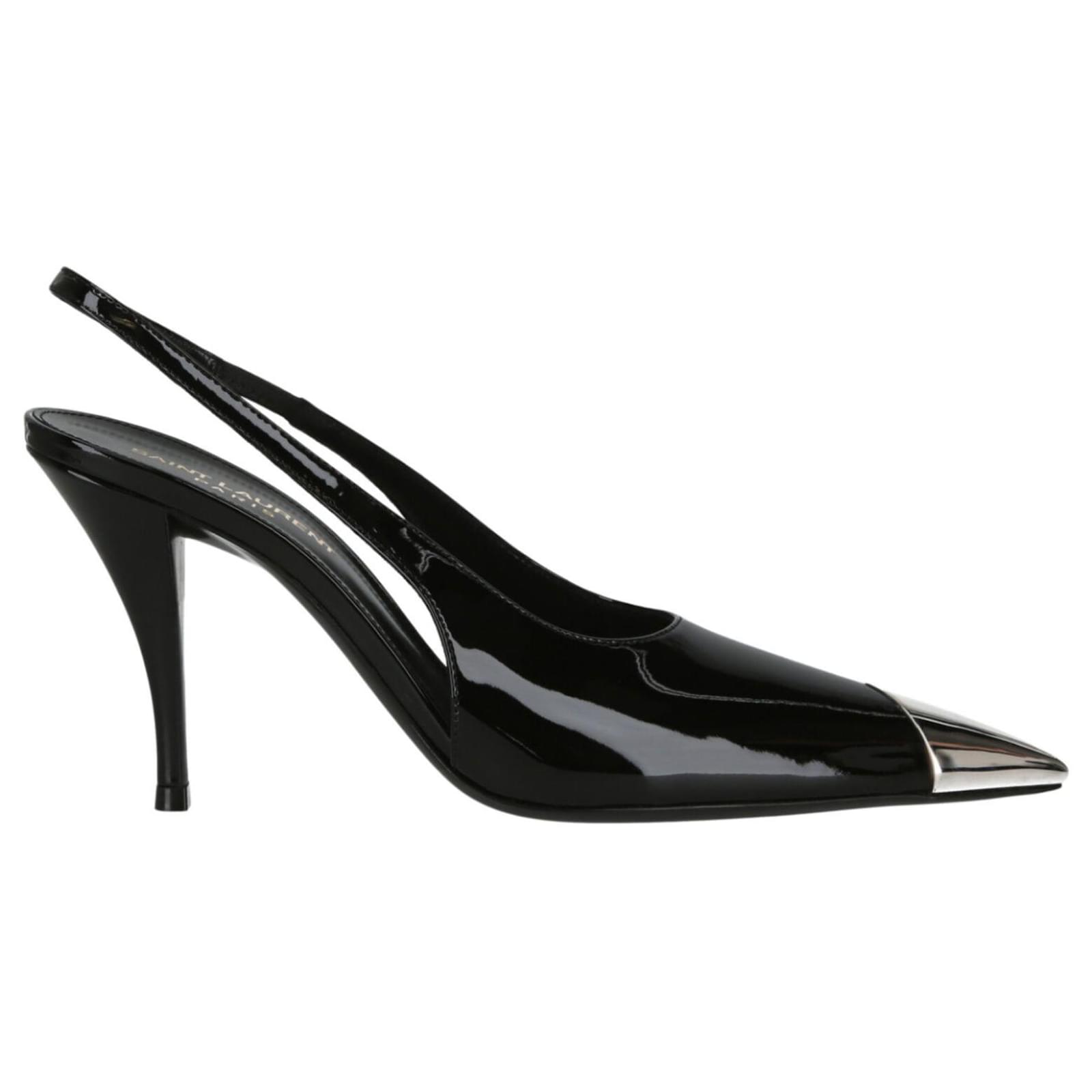 Saint Laurent Vesper Slingback Patent Pumps Black Leather Pony-style ...