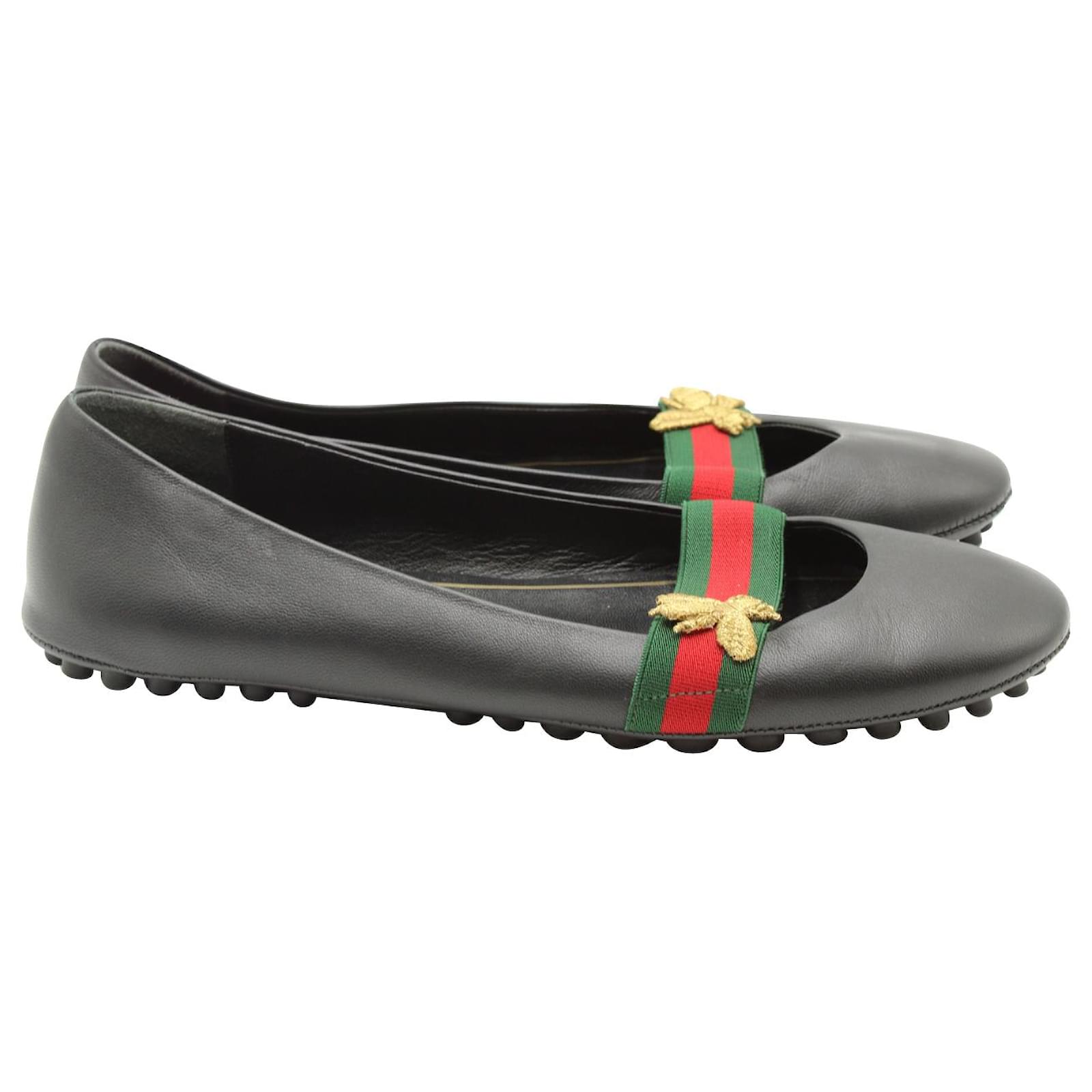 Gucci Ballerines Bayadere Bee en cuir de veau noir Cuir ref.608561 Joli Closet