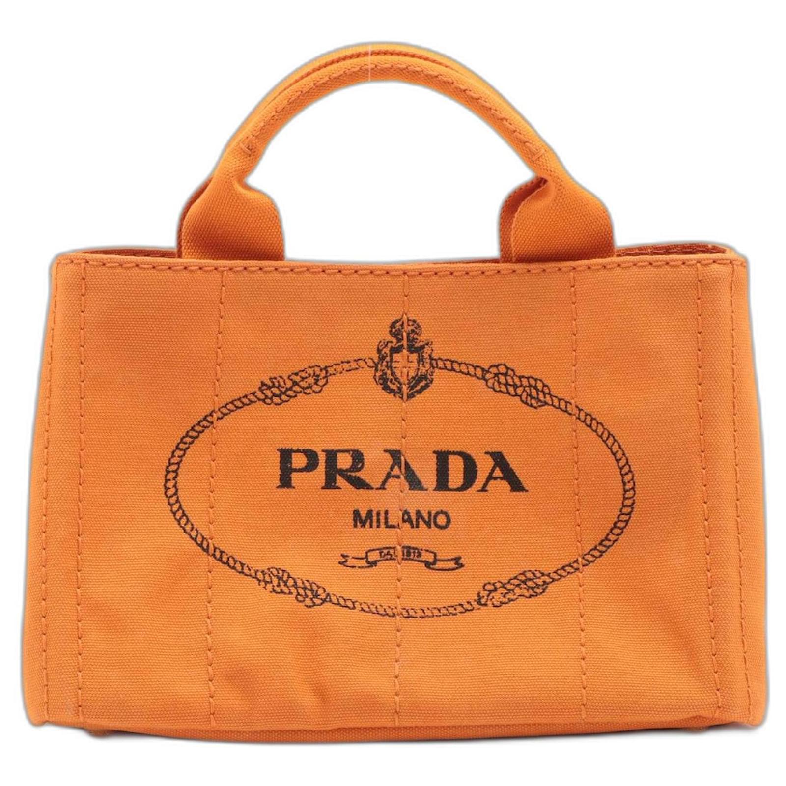 Tote Prada Cotton Canvas Shopping Bag Orange Small Cloth  - Joli  Closet