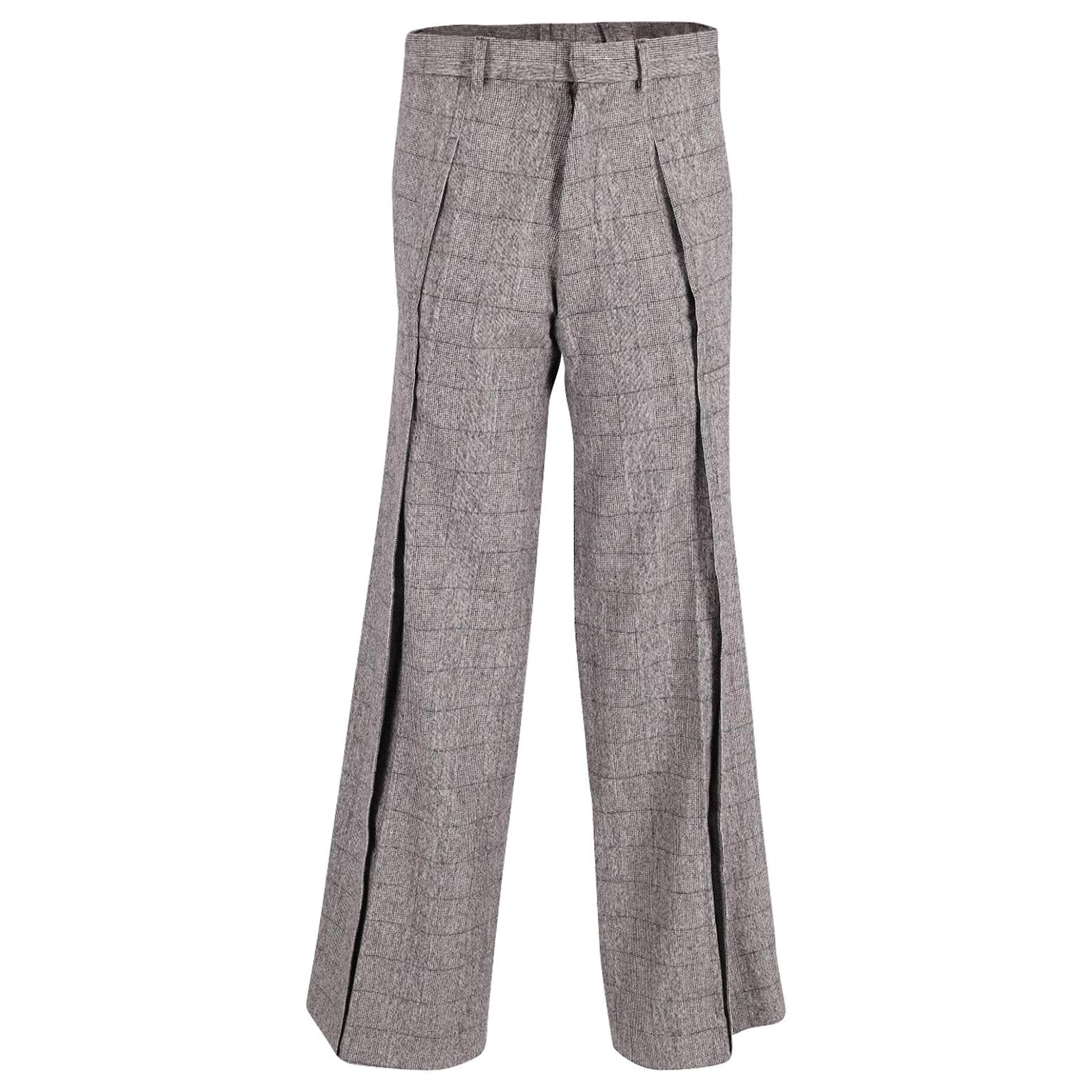 Yves Saint Laurent Rive Gauche Checked Trousers in Black Wool ref ...