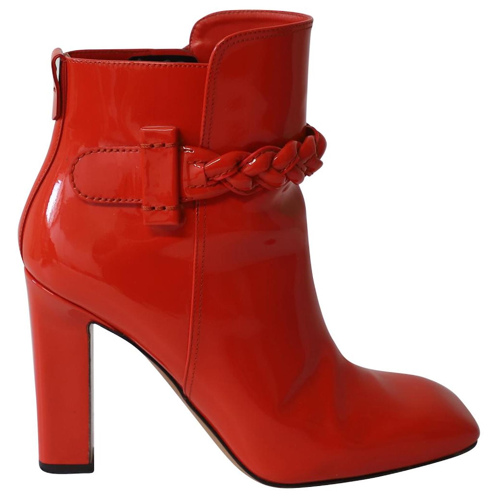 Valentino Garavani Valentino Braid Ankle Boots in Red Patent Leather