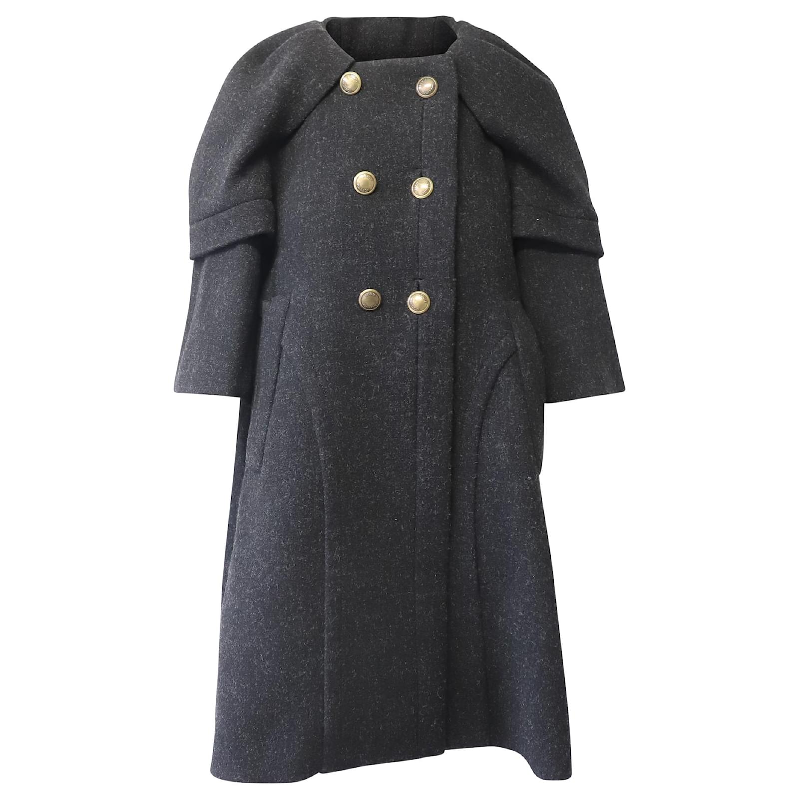 Louis Vuitton Double Breasted Coat with Cape Collar in Grey Wool