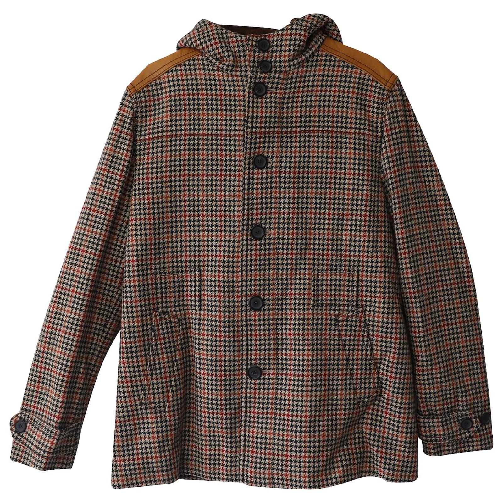 Prada Hooded Houndstooth Coat in Multicolor Wool Multiple colors