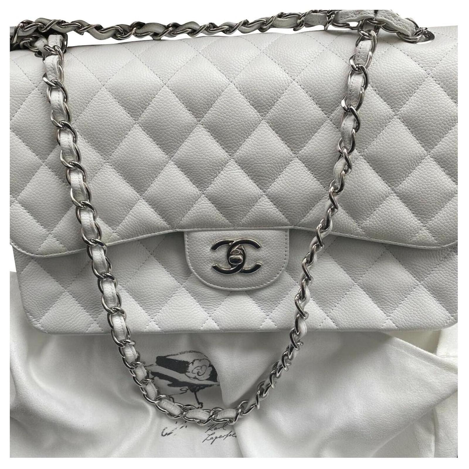 Timeless Chanel Jumbo Line Flap Bag Caviar Shoulder Bag White