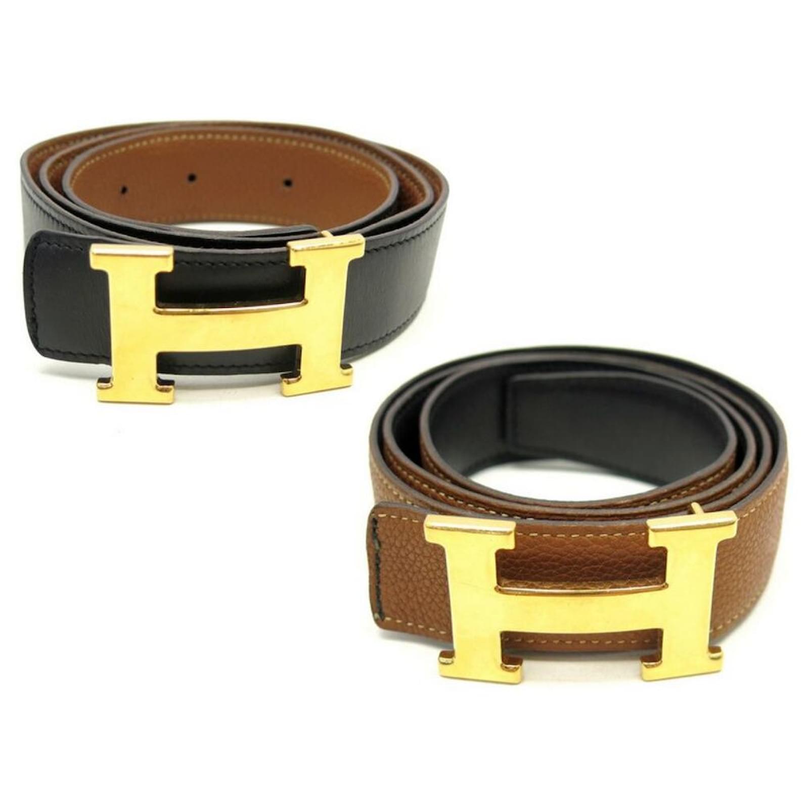 Hermes H Reversible Belt Gold/ Etoupe Swift/Epsom