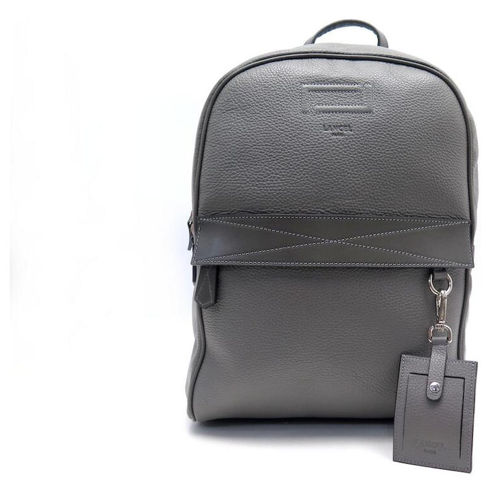 NEW LANCEL A BACKPACK10058 IN GRAINED LEATHER GRAY NEW LEATHER