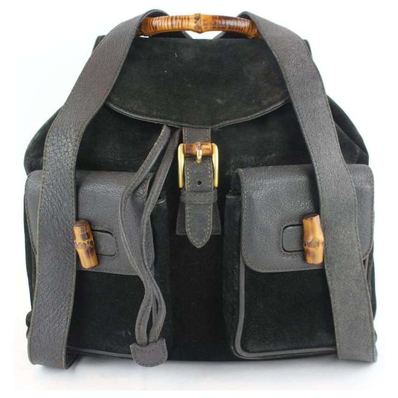 GUCCI BLACK LEATHER BAMBOO SHERRY LINE BACKPACK