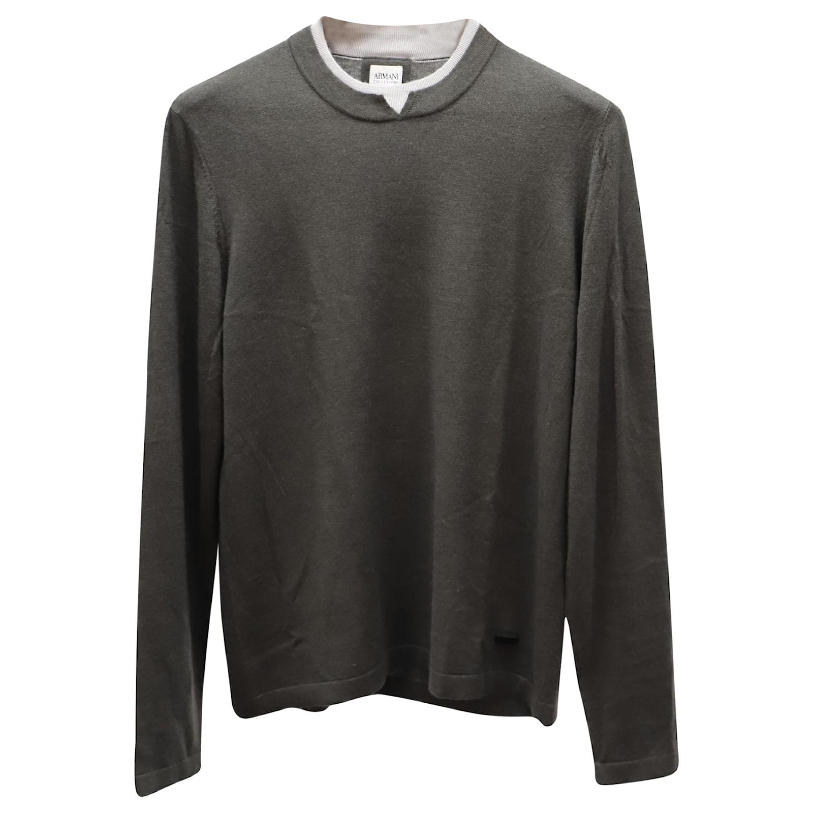Armani Collezioni Sweater with White Accent Neckline in Gray Cashmere ...