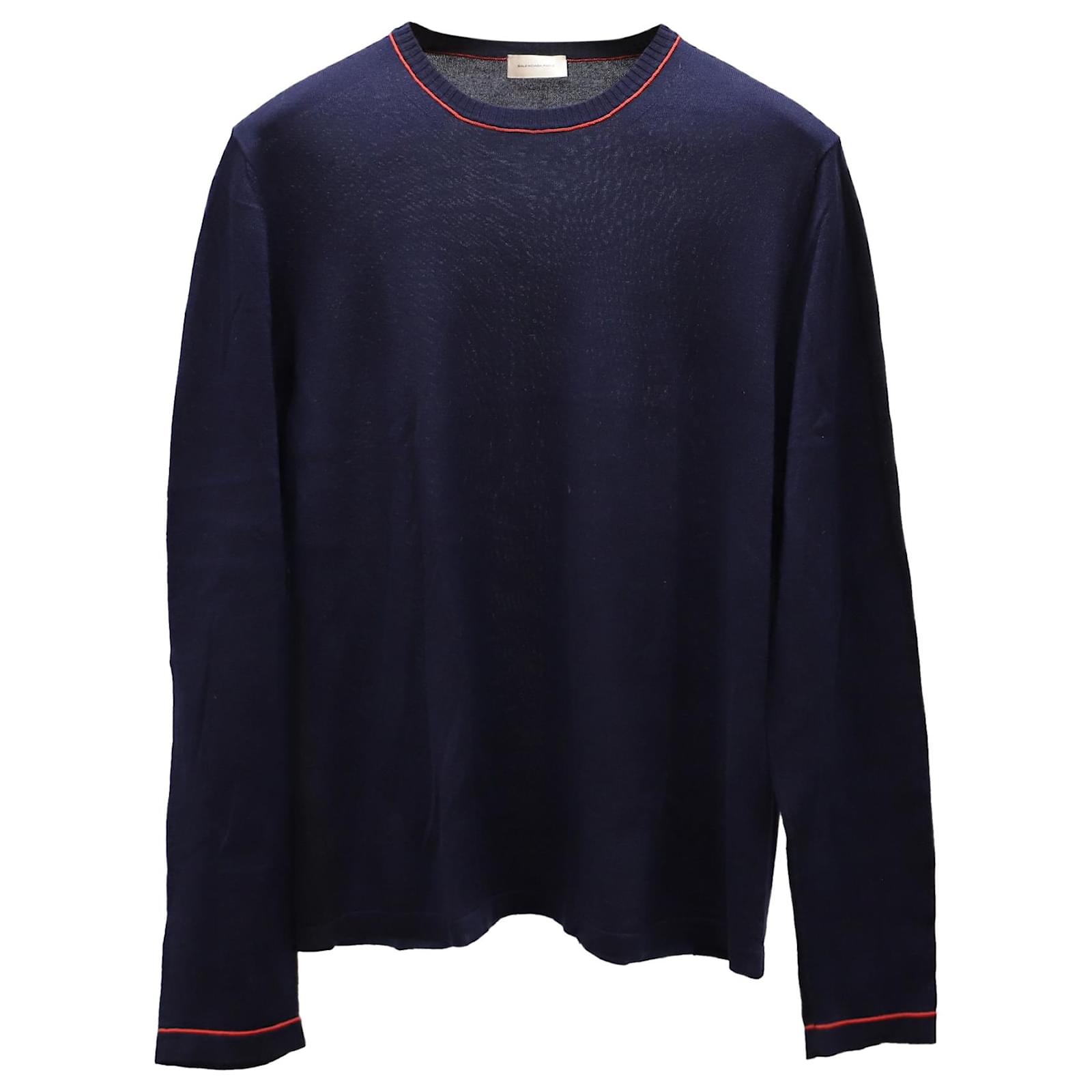 Sweatshirt with Red Stripes in Navy Blue Cotton - Joli Closet
