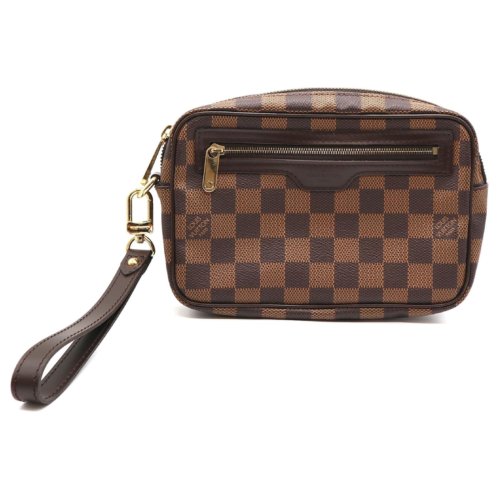 Louis Vuitton Macao Wristlet Clutch Damier Ébène Canvas Brown Leather  ref.613470 - Joli Closet