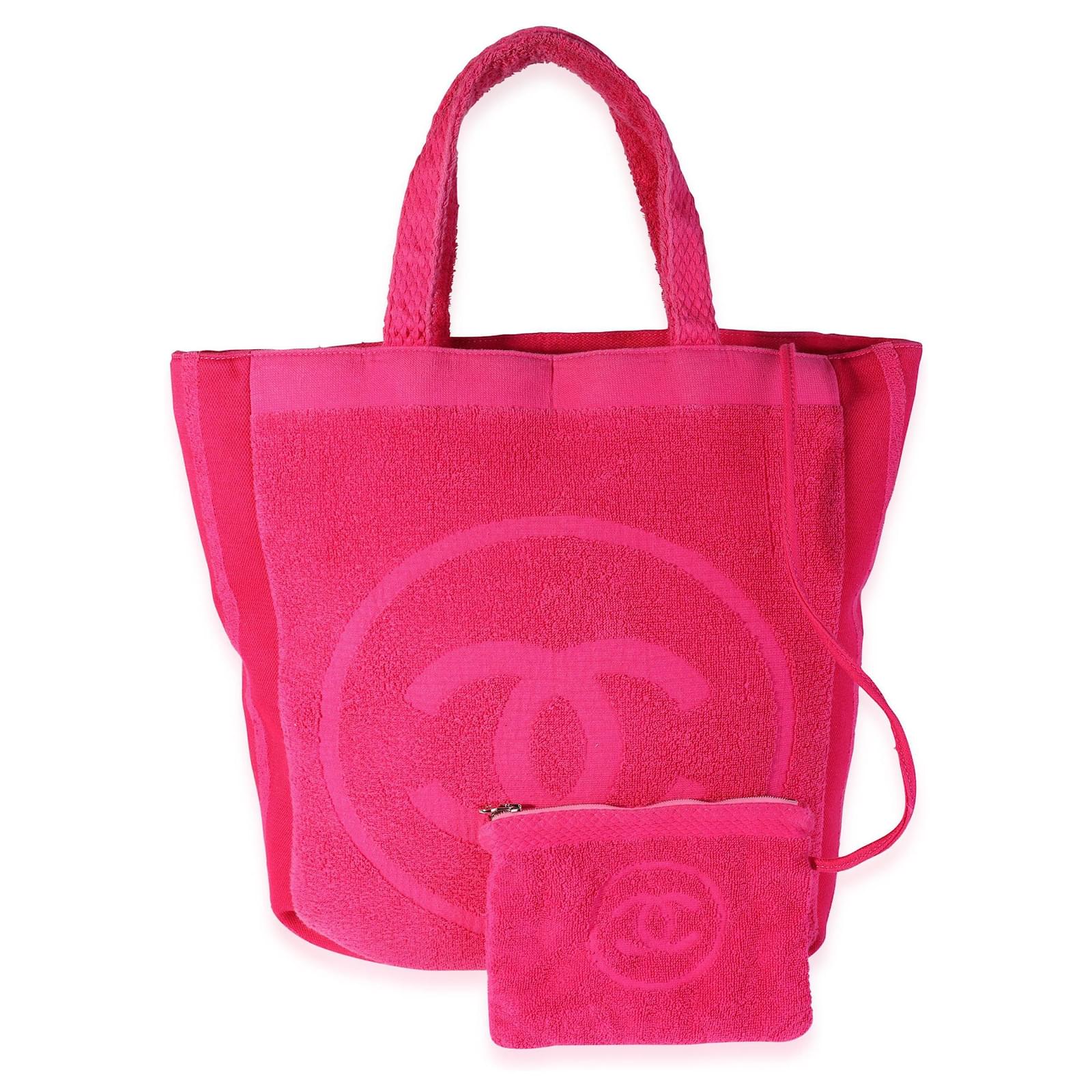Chanel Fuchsia Terry Cloth Cc Beach Tote Pink Leather ref.614021