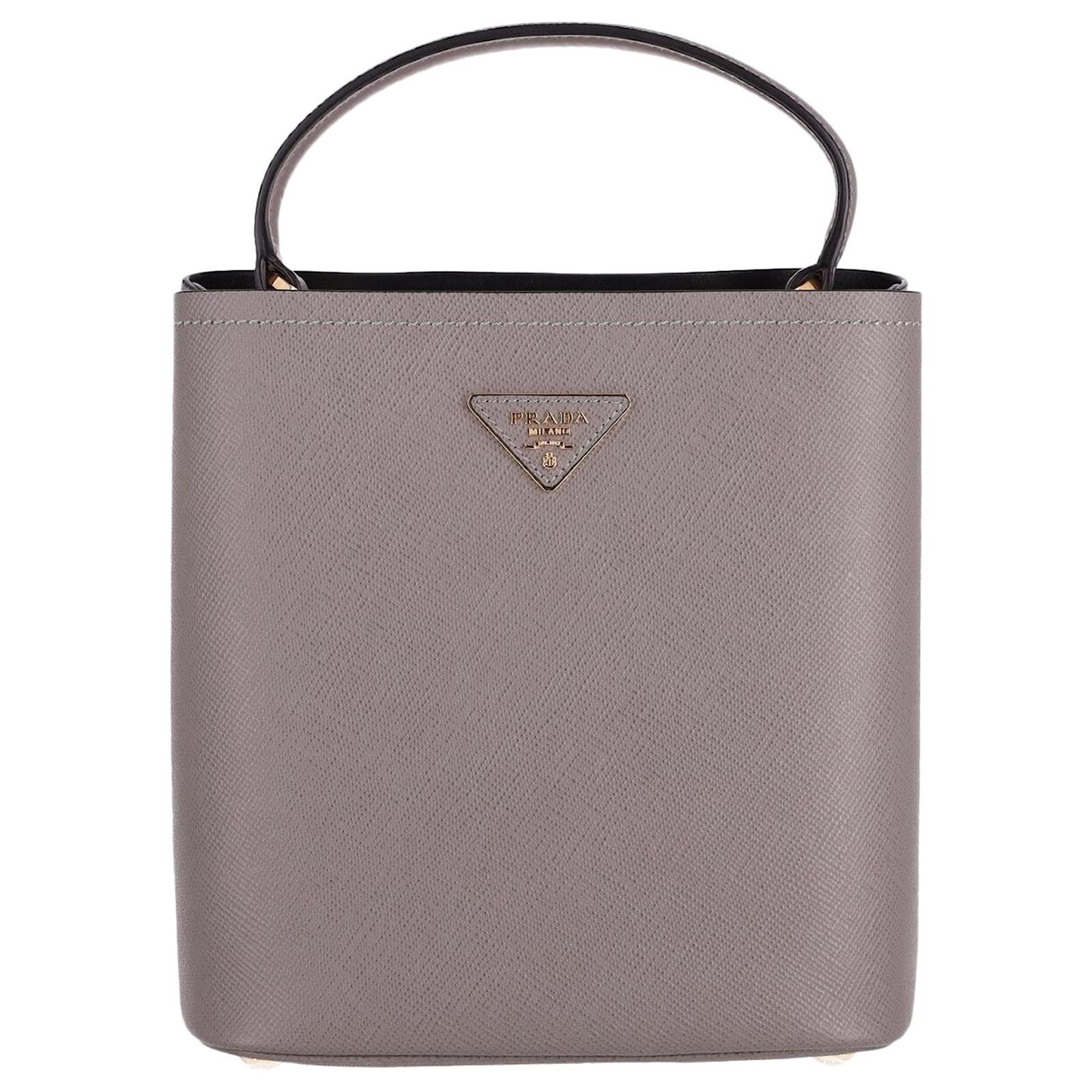 Prada Medium Saffiano Panier Bag in Grey Nappa Leather ref.614058 Joli Closet