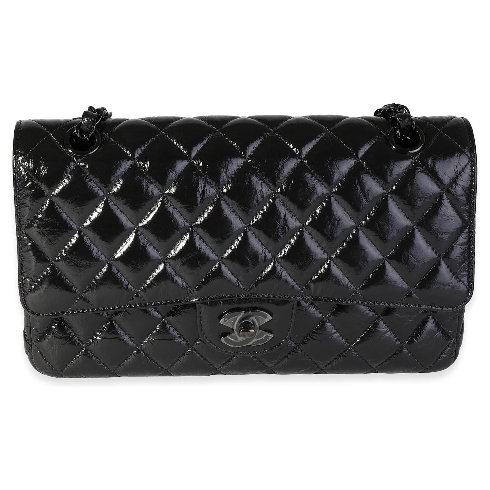 Chanel So Black Patent Crumpled Calfskin Medium Classic Double Flap Bag  Leather ref.614066 - Joli Closet
