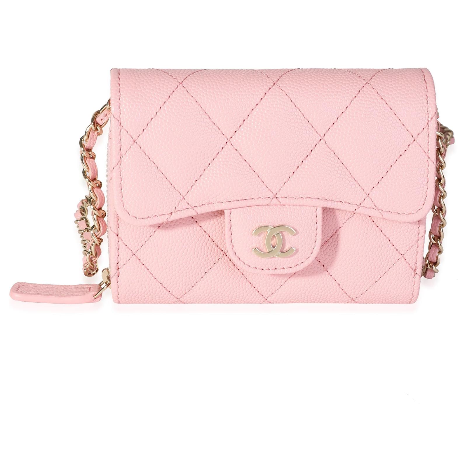 Chanel Pink Caviar Compact Wallet On Chain Leather ref.614158
