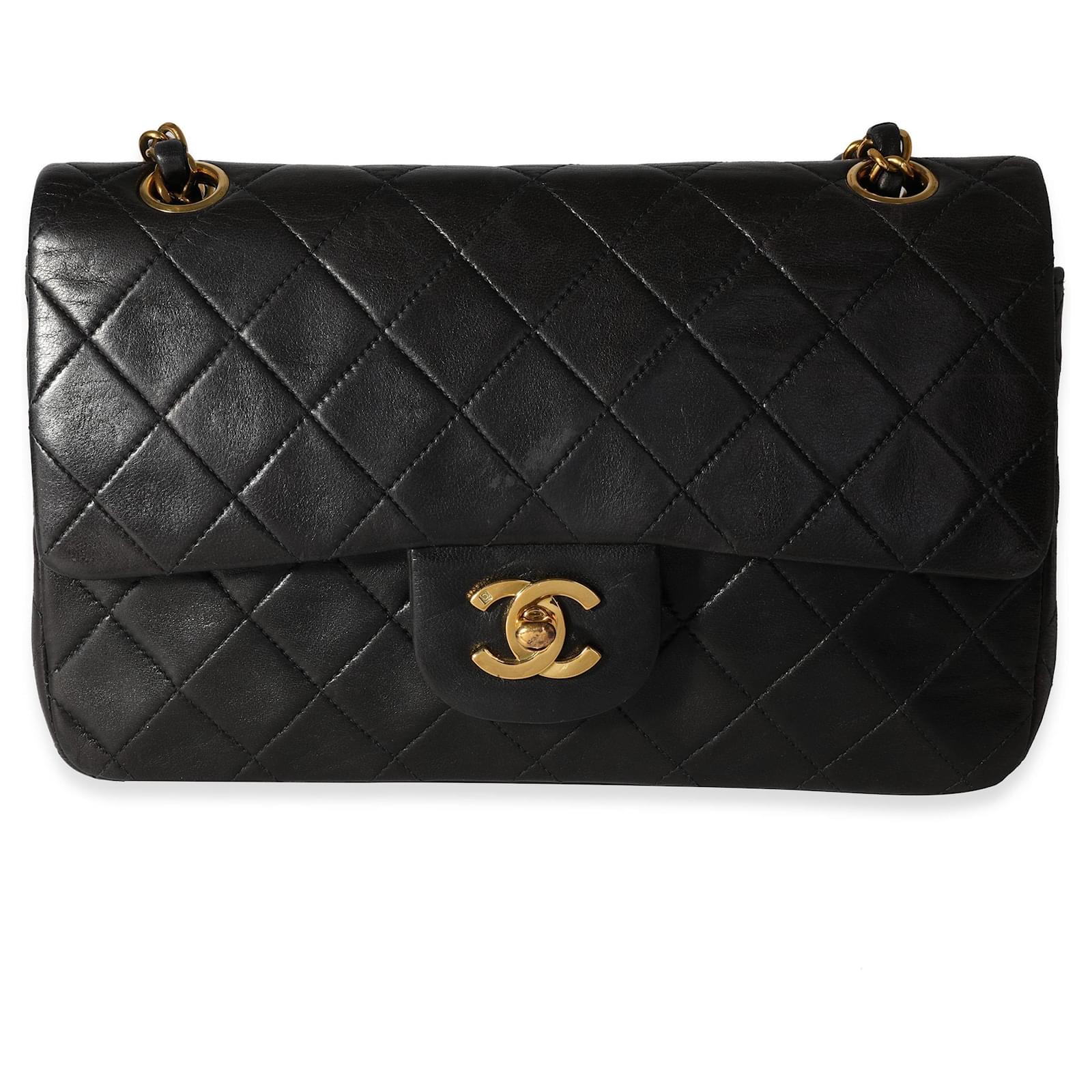 Chanel Classic Vintage Lambskin Small Black Double Flap Silver