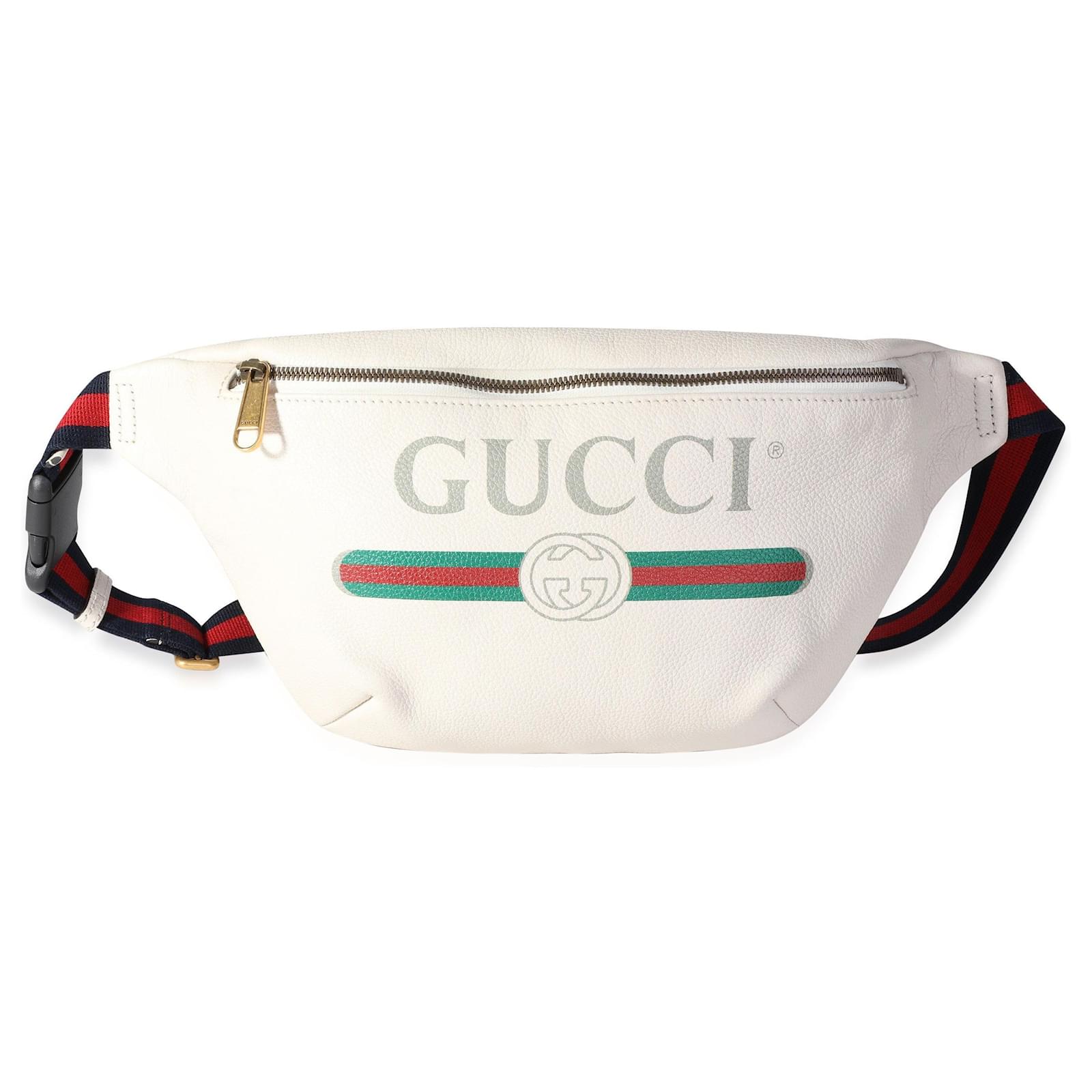 Gucci Logo Print Grained Calfskin Leather Small Belt Bag