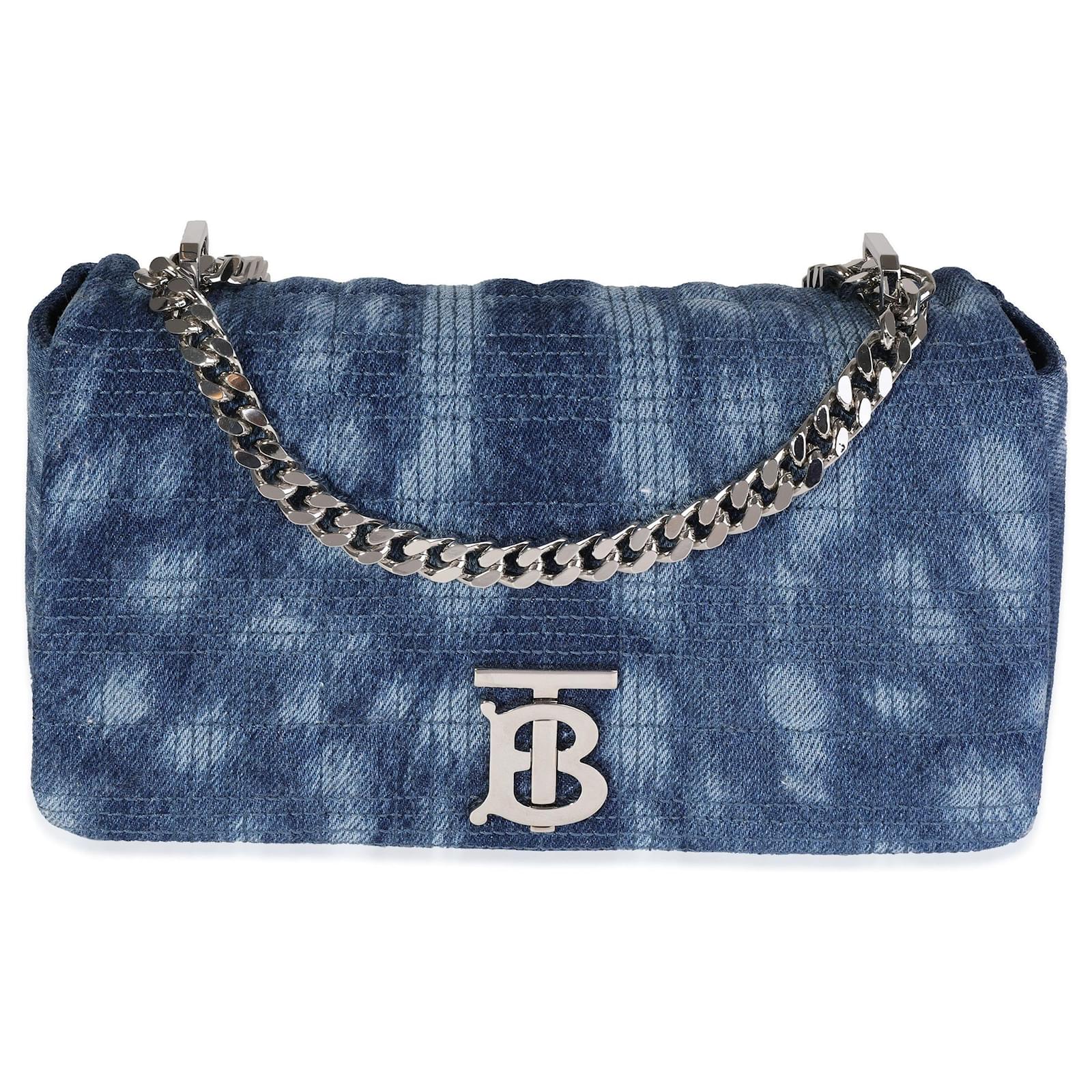 Burberry Blue Quilted Denim Small Lola Bag Leather