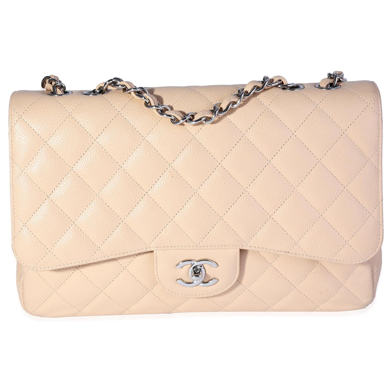Chanel Beige Quilted Caviar Jumbo Classic Single Flap Bag Fleisch Leder  ref.614499 - Joli Closet