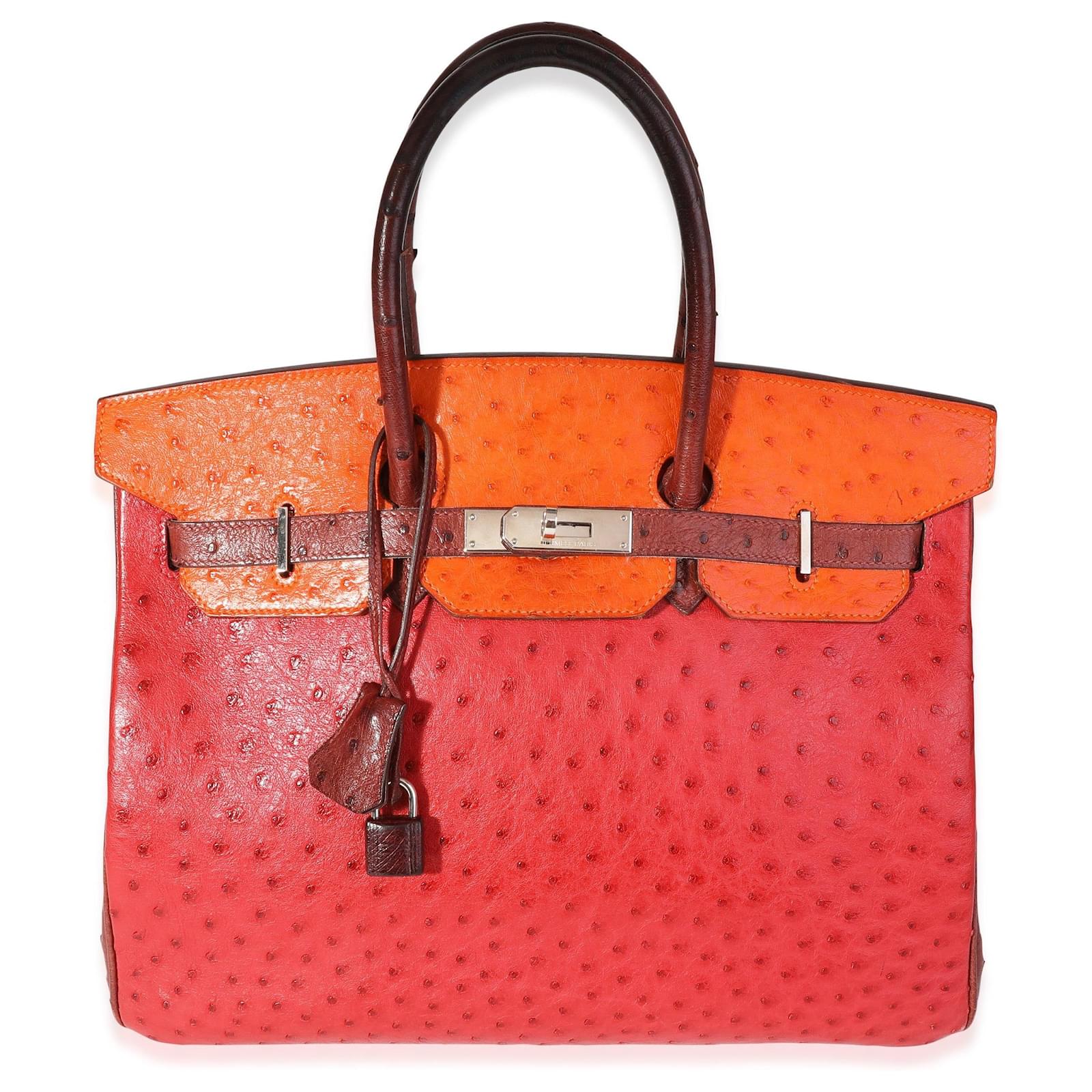 Hermès Hermes Rouge Vif, Tangerine, & Rouge H Ostrich Birkin 35