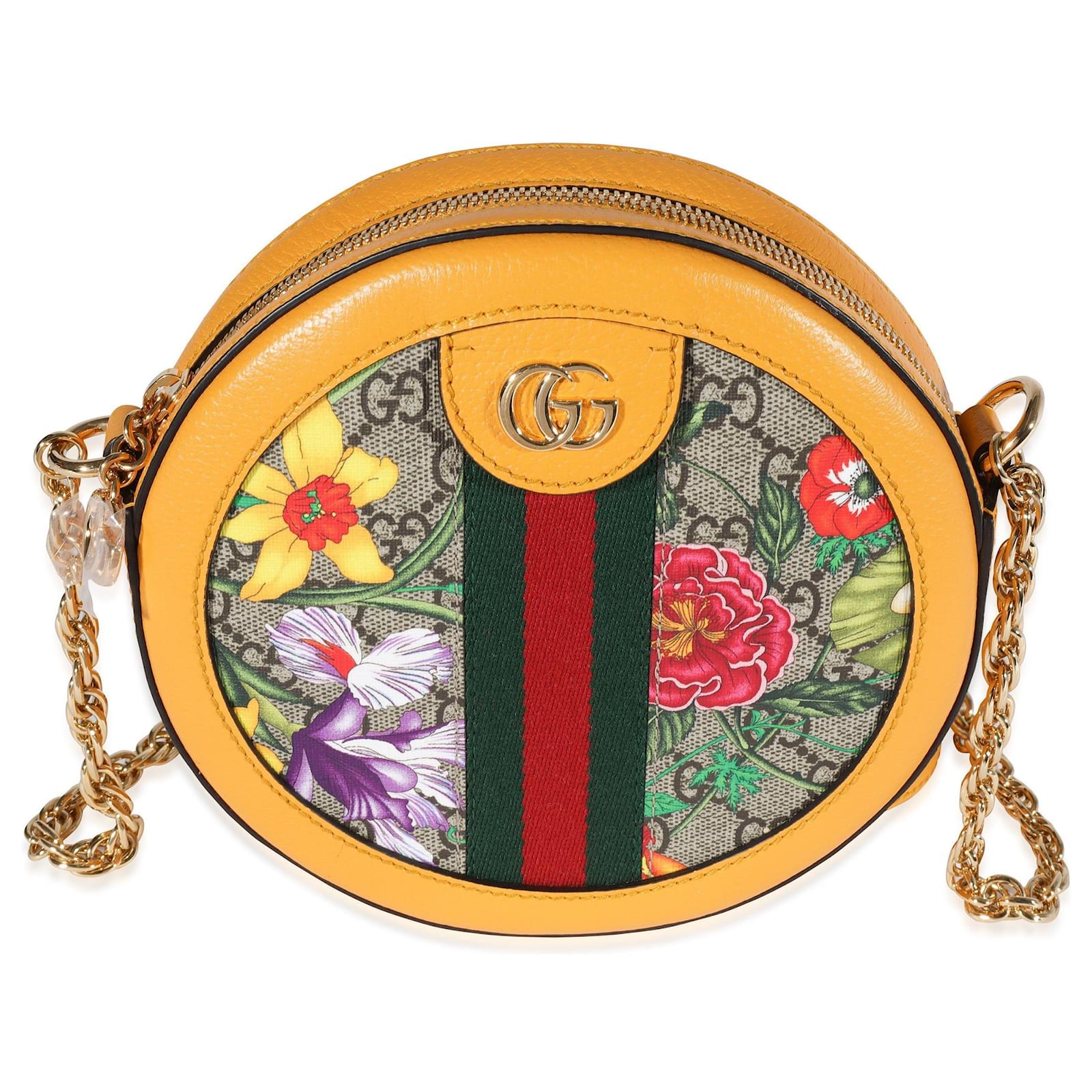 GUCCI Bolsa de ombro redonda feminina Ophidia GG Flora