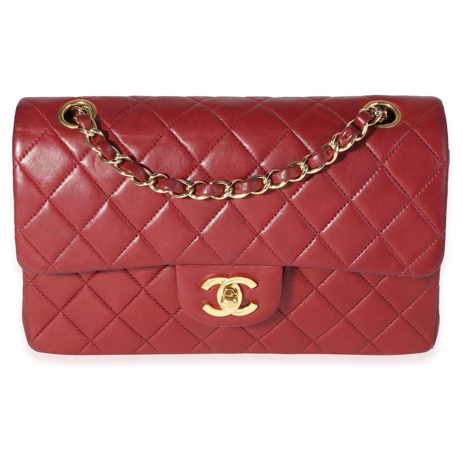 Chanel Burgundy Quilted Lambskin Small Classic Double Flap Bag Red Leather  ref.614540 - Joli Closet