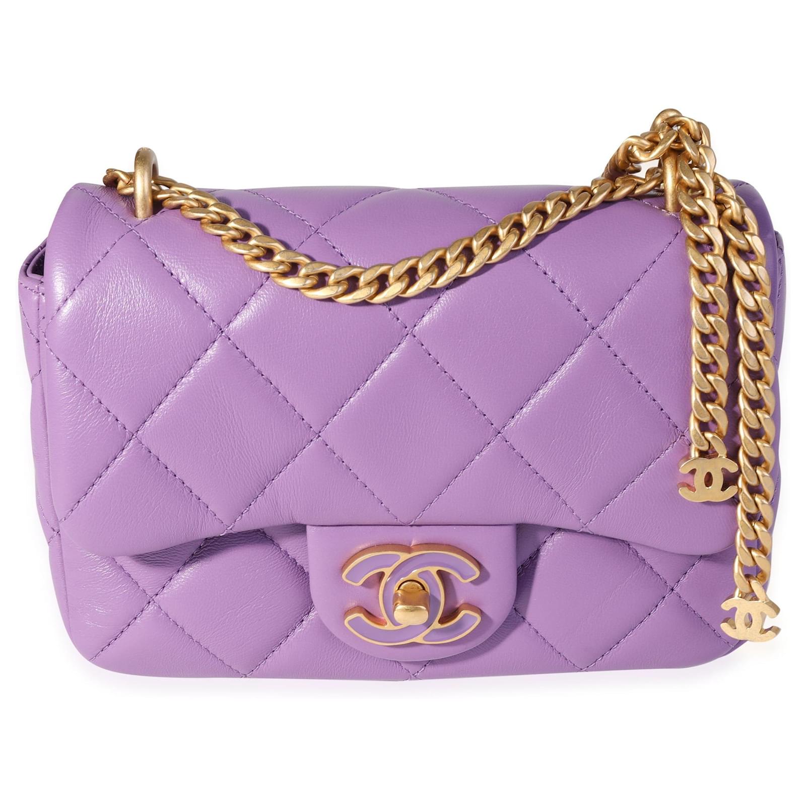 Chanel Purple Quilted Lambskin Mini Square Chain Flap Bag Leather