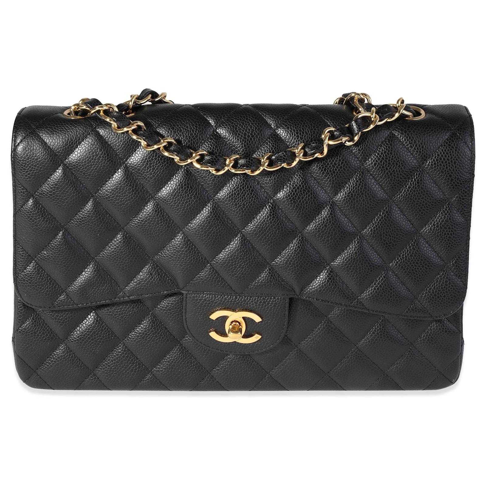 Chanel Black Quilted Caviar Jumbo Classic Double Flap Bag