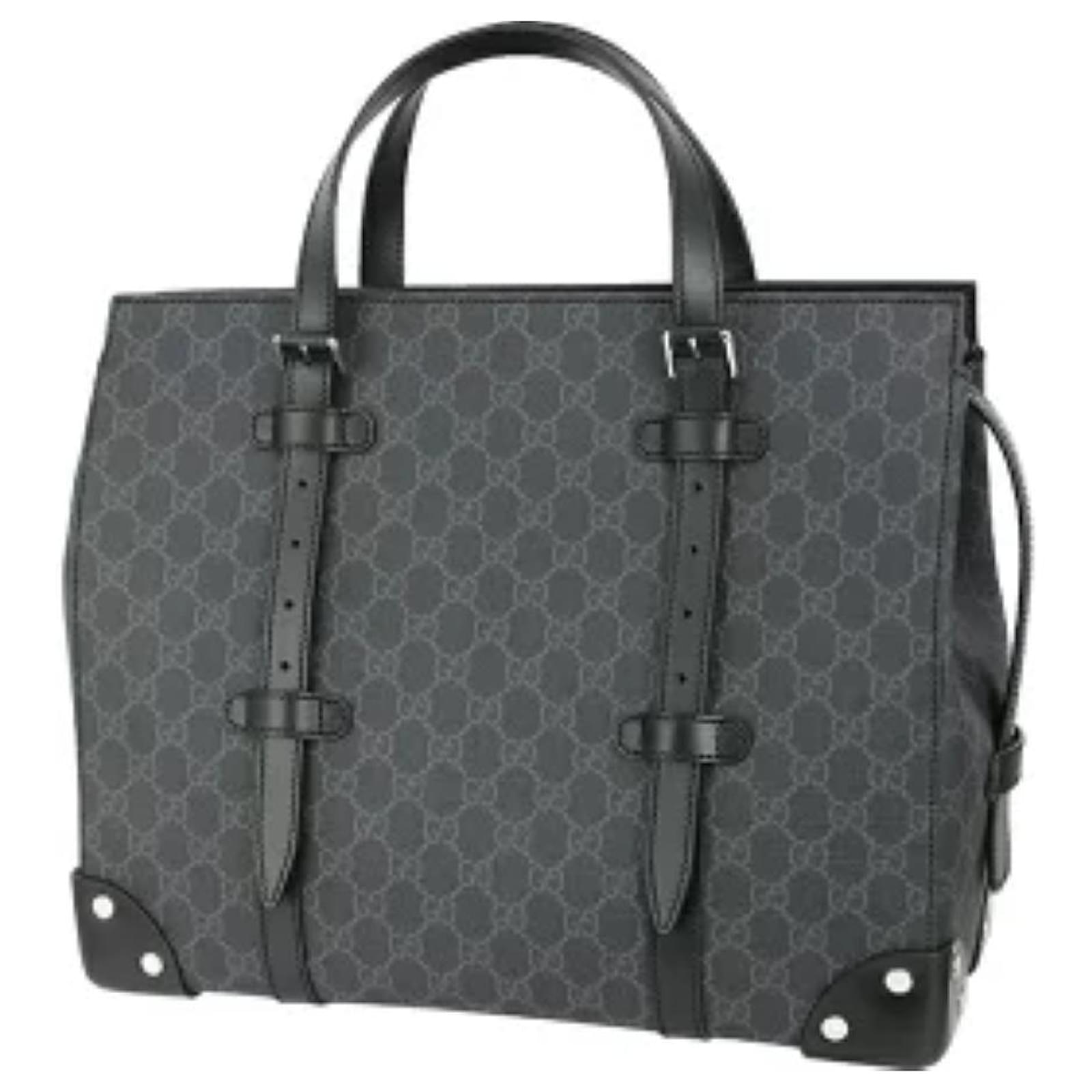 Gucci tote bag GG Supreme canvas leather black gray handbag