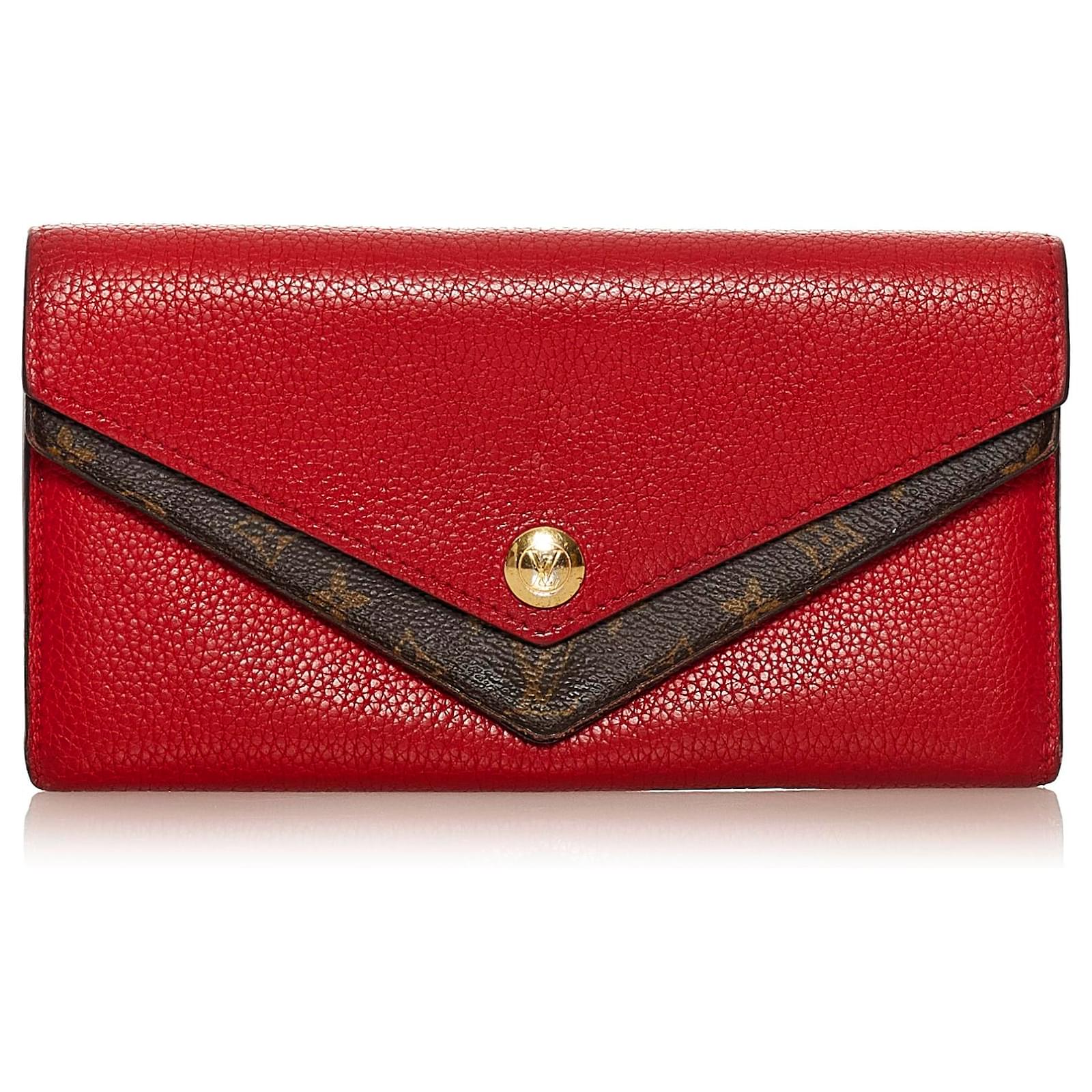 Louis Vuitton Red Double V Wallet Brown Leather Cloth Pony-style calfskin  ref.615252 - Joli Closet