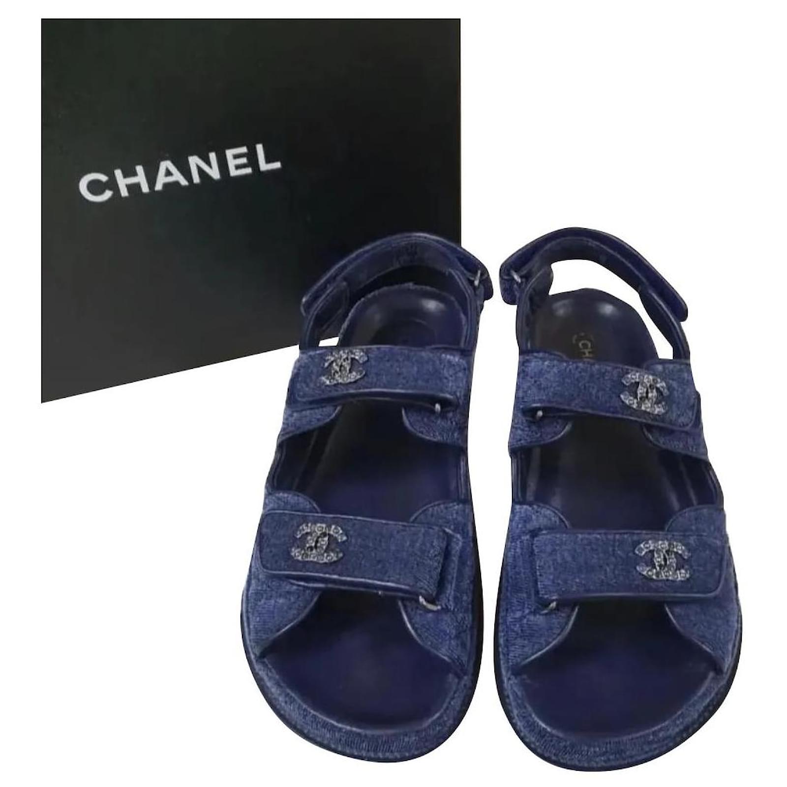 CHANEL Denim 'Dad' Sandals Sz.  Dark blue  - Joli Closet