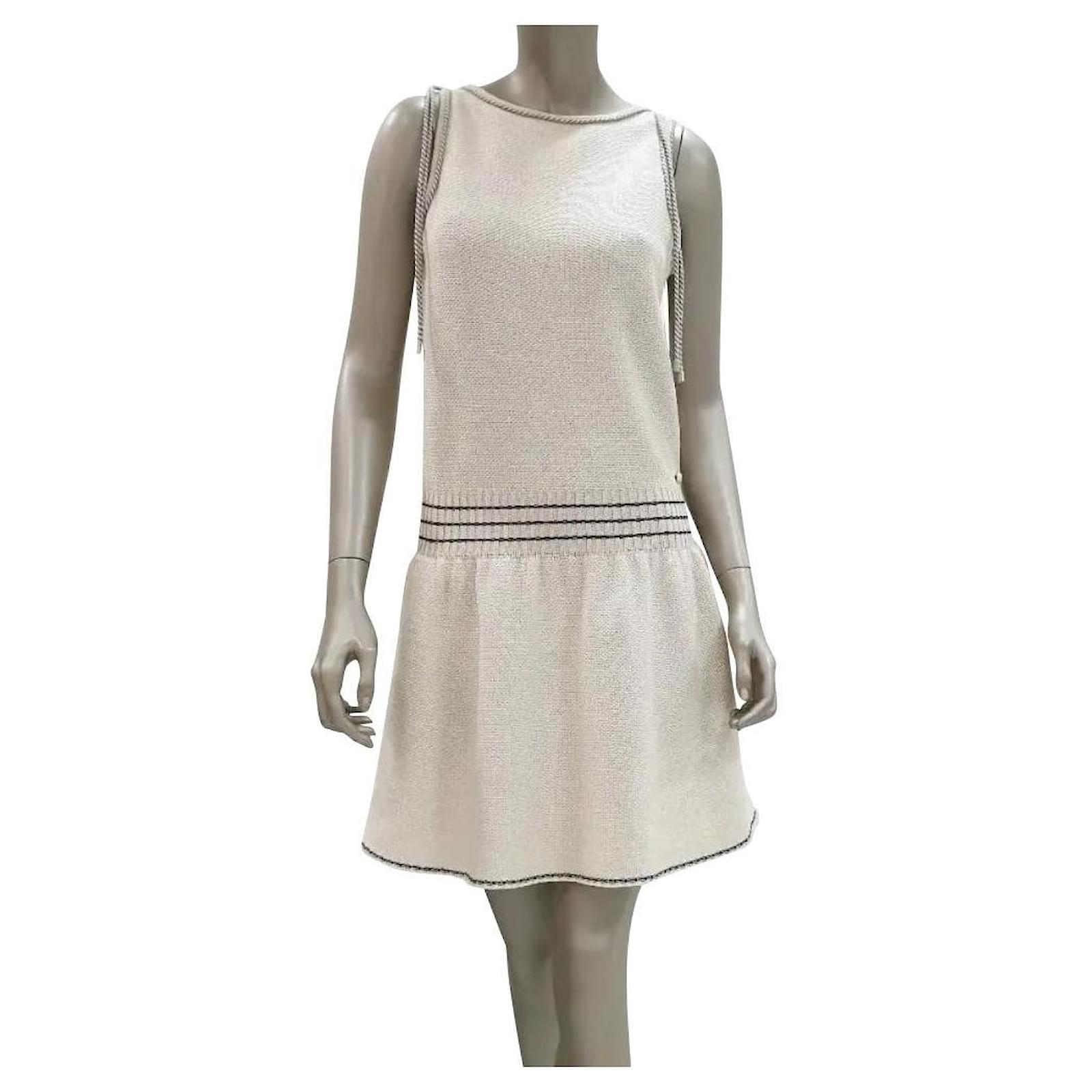 Chanel Knitted Ivory Casual Dress Sz.38 Beige Cotton ref.615534