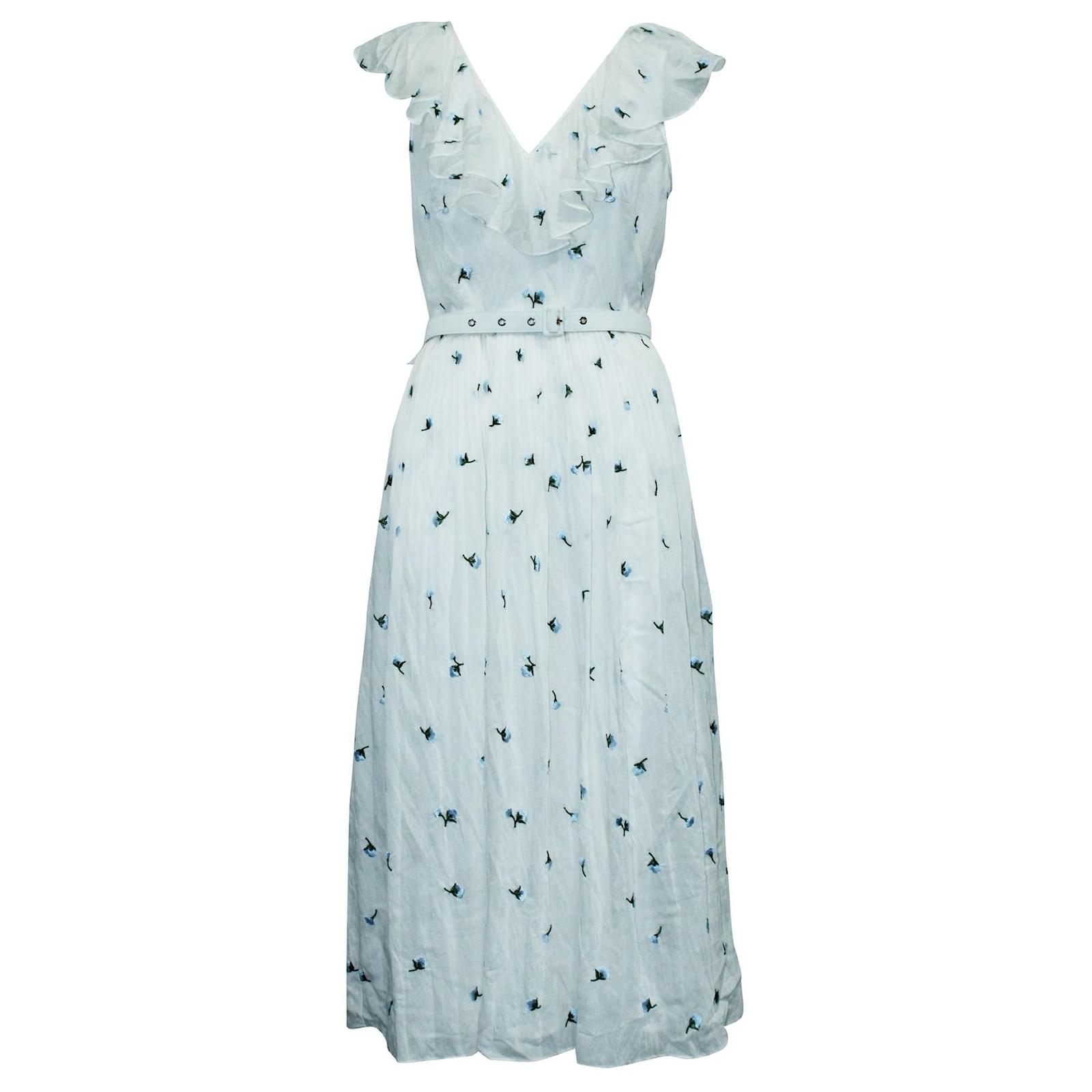 Kate Spade White Long Summer Dress with Blue Embroidery Cotton ref
