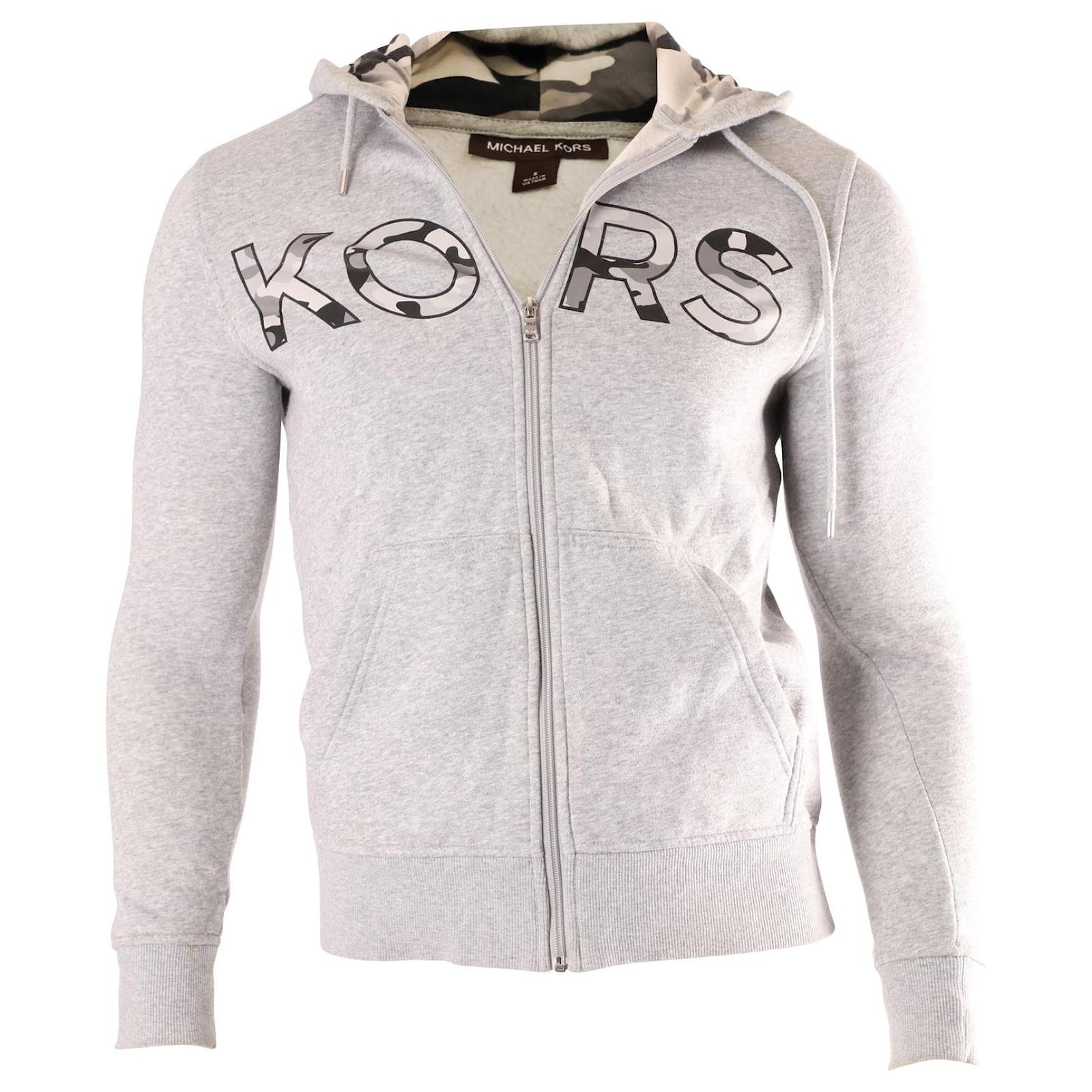 Michael Kors Hoodie Zip Front Sweatshirt in Grey Poly Cotton Polyester   - Joli Closet