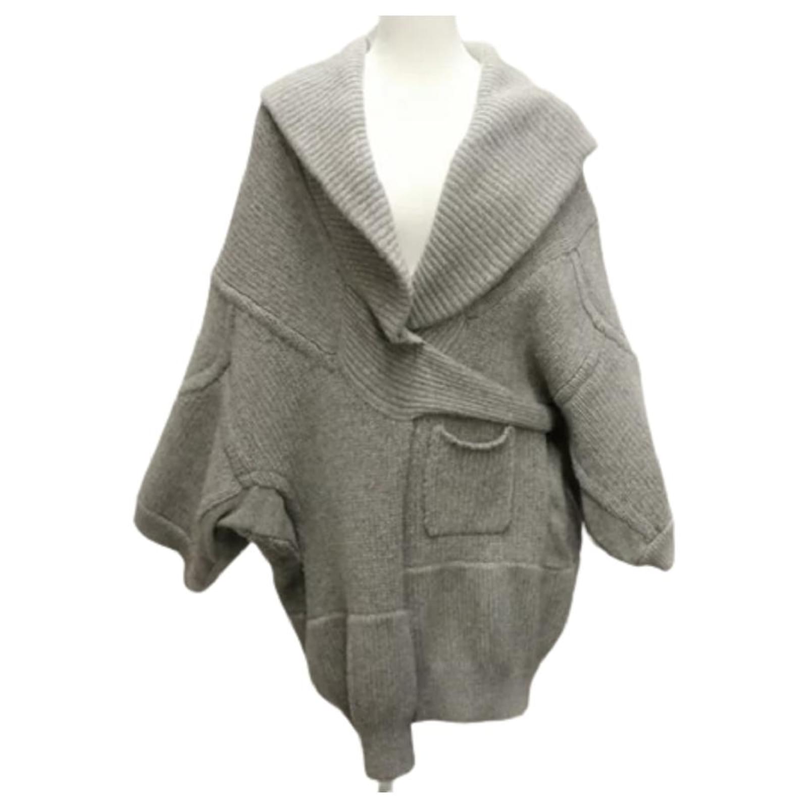 LOUIS VUITTON Louis Vuitton] Poncho knit cashmere coat Grey Wool