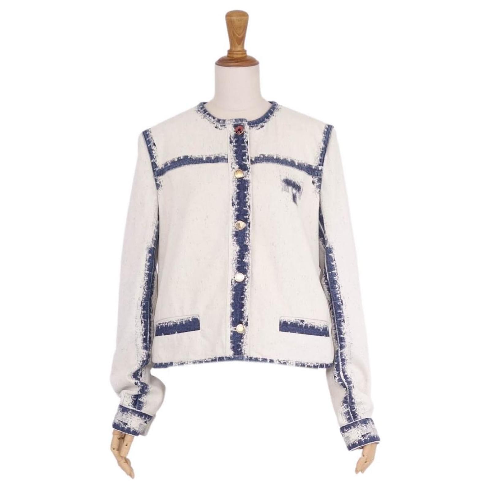 Louis Vuitton LOUIS VUITTON Jaqueta bleach jeans sem gola roupas femininas  azul índigo/branco Algodão Poliuretano ref.615991 - Joli Closet