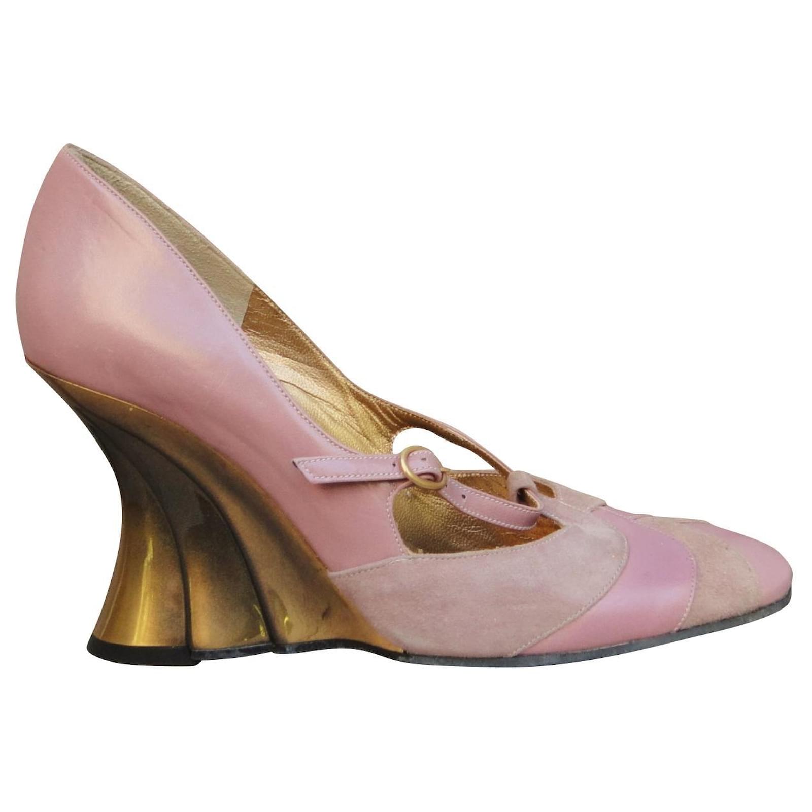 Zapatos de tac n Charles Jourdan p 37 Rosa Dorado Cuero ref.616378