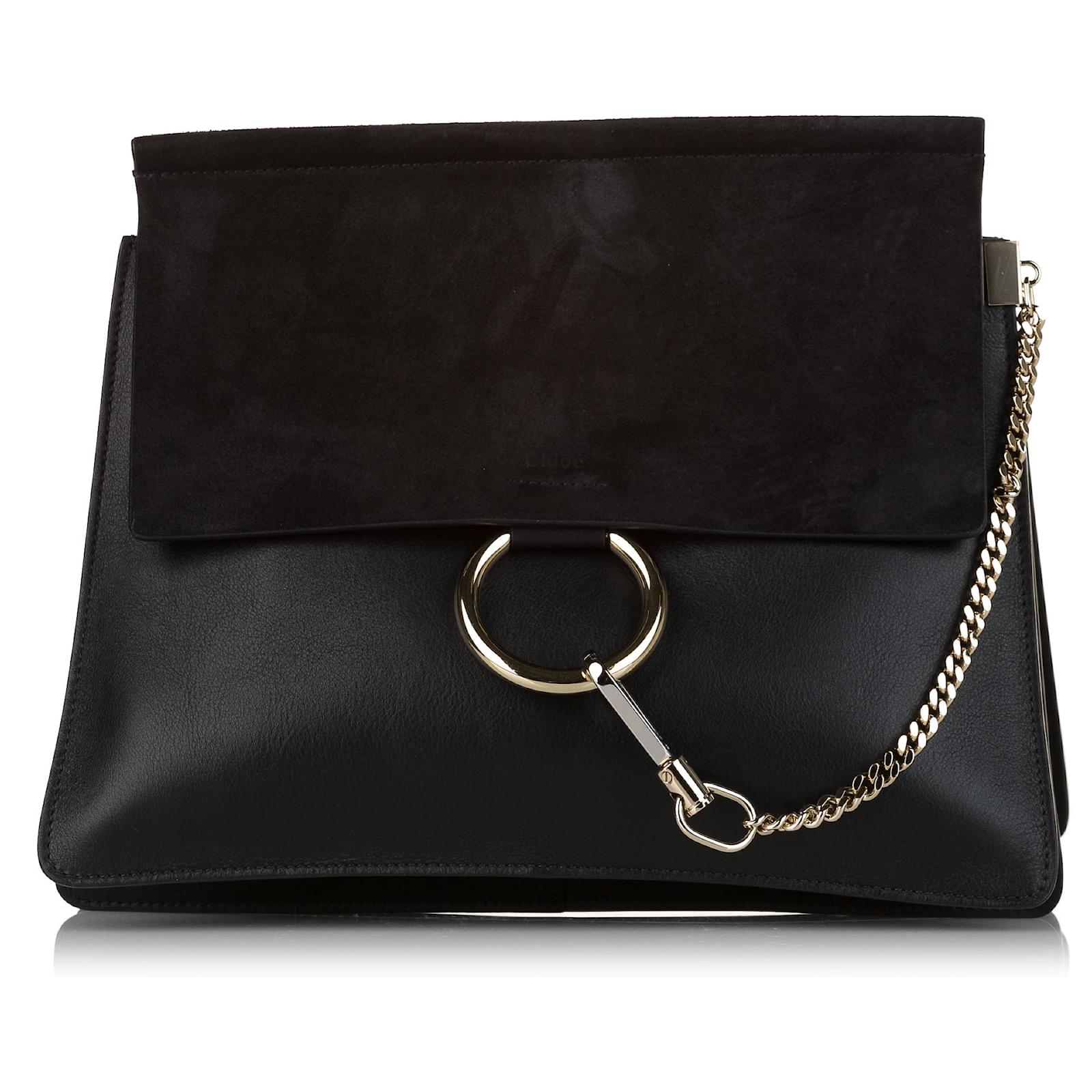 Chloe Leather Faye Suede & Calfskin Strap Wallet in Black