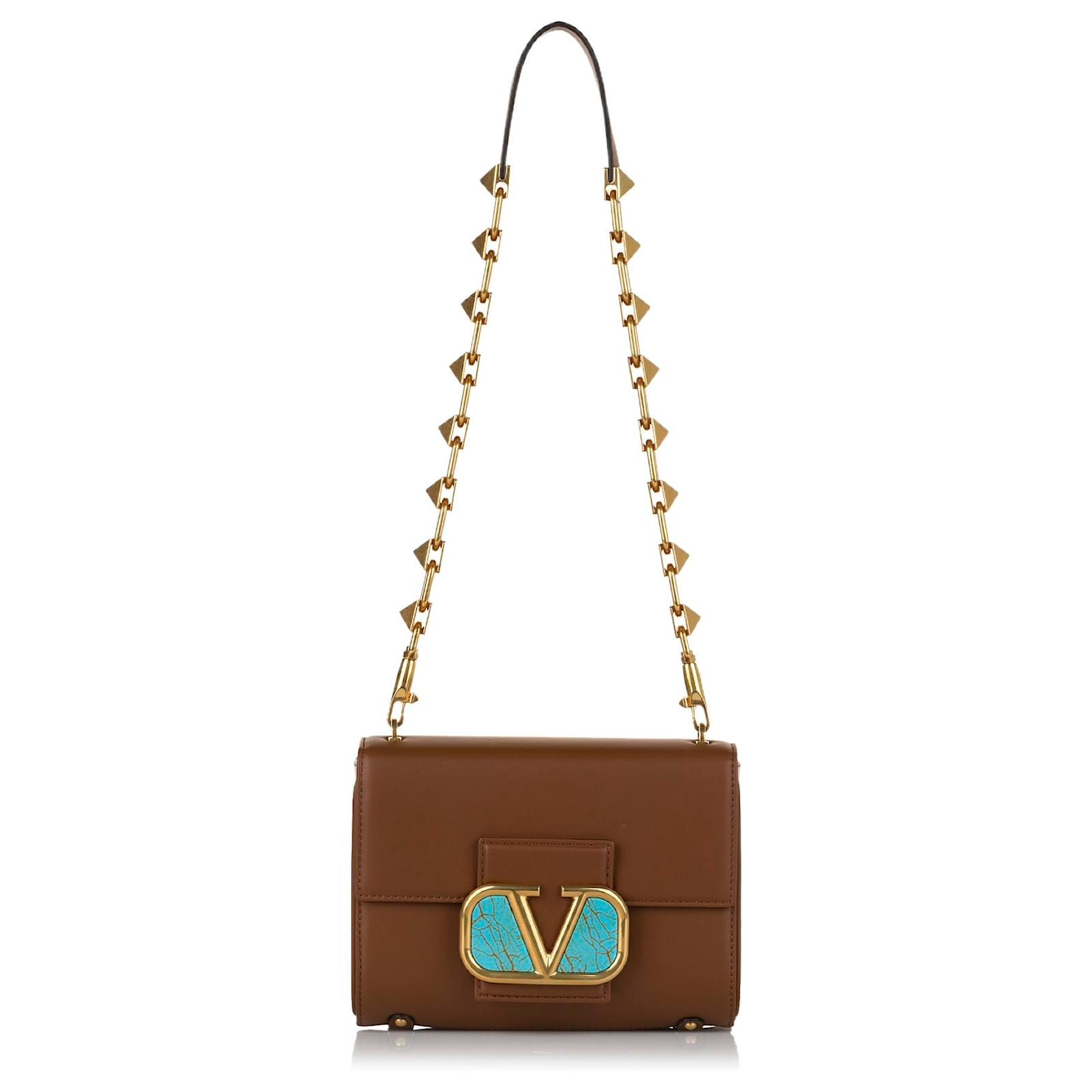 Valentino Garavani Sac bandouli re en cuir clout marron