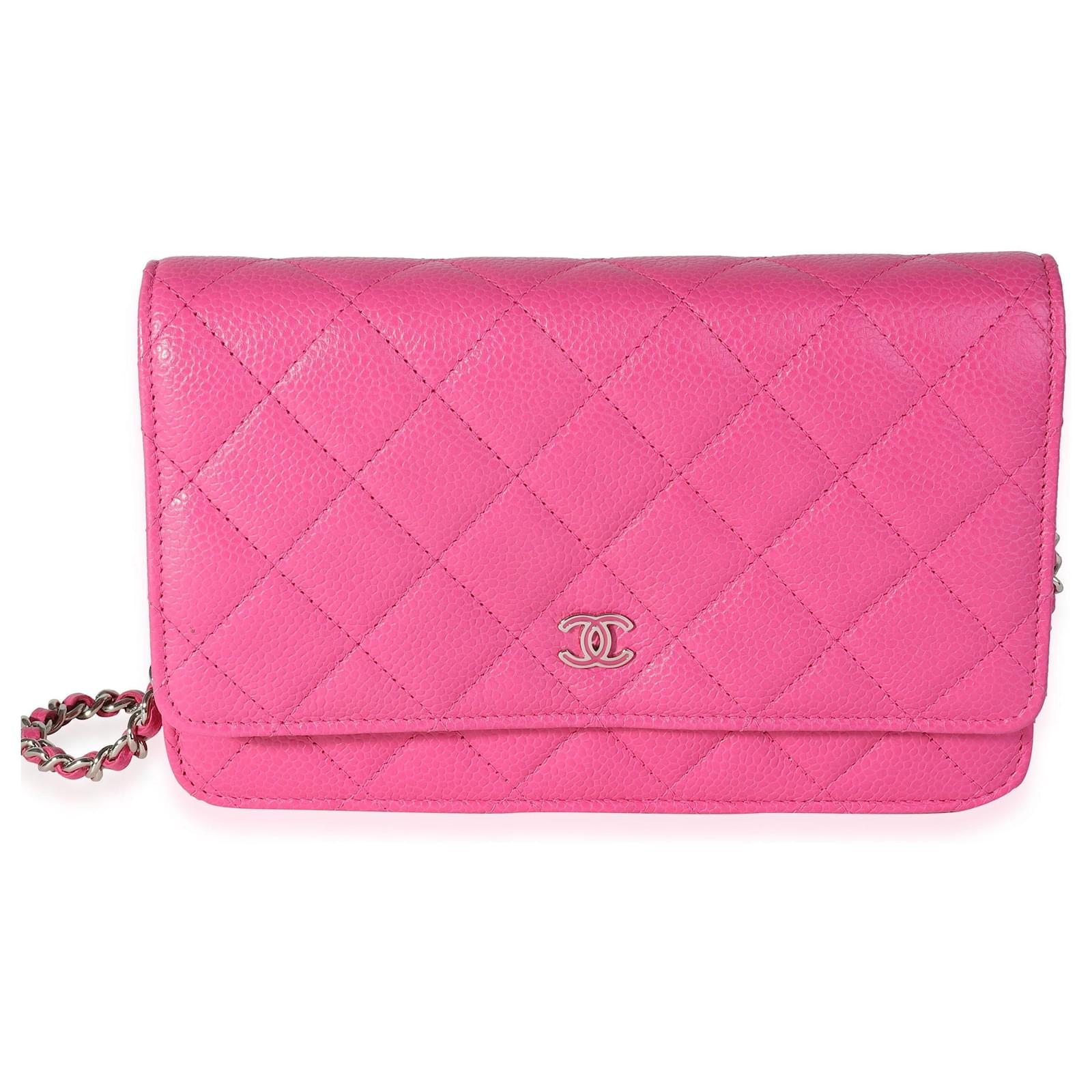 Chanel Hot Pink Quilted Caviar Wallet On Chain Leather ref.617513
