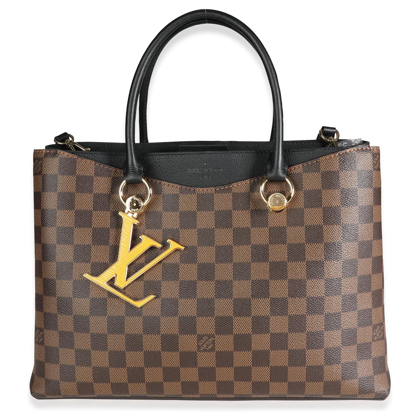 Sac Louis Vuitton Riverside en cuir Taurillon noir et toile Damier Ebene Lv Riverside Marron ref 