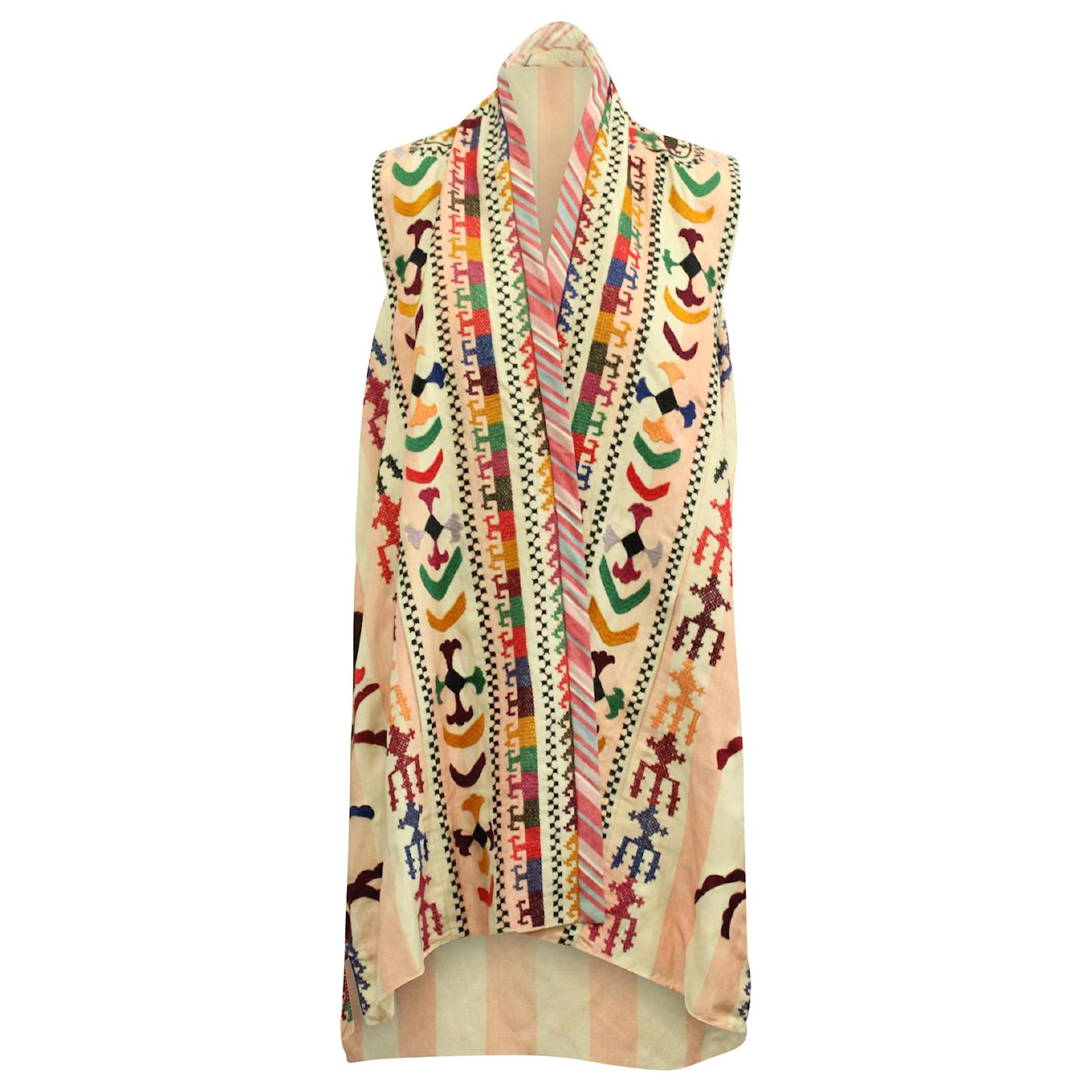 Chlo Chloe Embroidered Native American Motif Dress in Multicolor Linen  (Sold) - Joli Closet