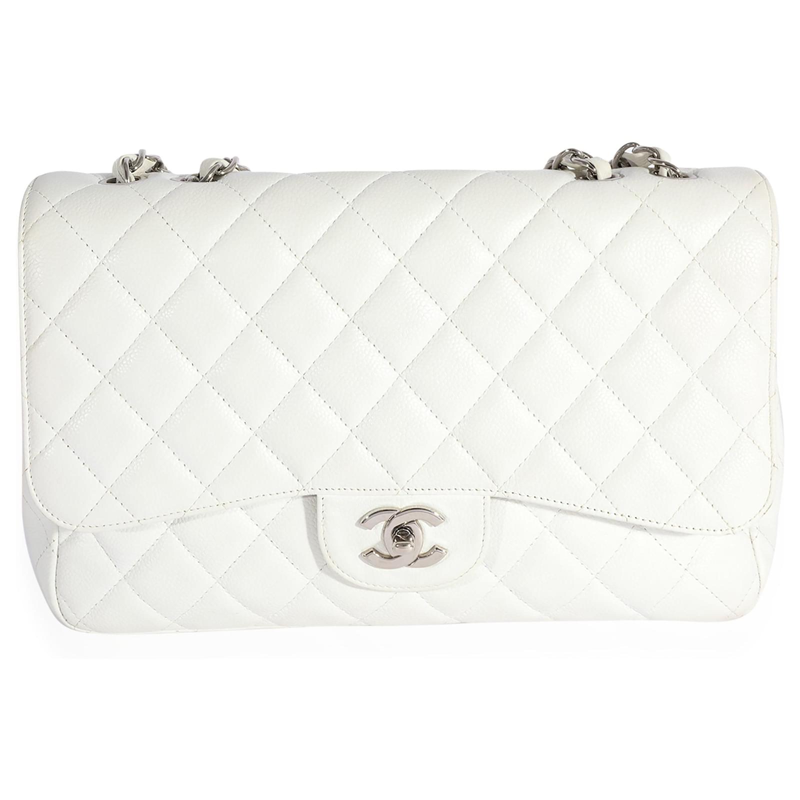 Chanel White Quilted Caviar Jumbo Classic Single Flap Bag Leather  ref.617626 - Joli Closet