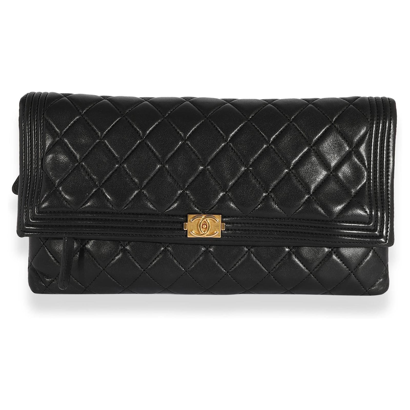 Chanel Black Lambskin with top handle flap bag Clutch ref.669279 - Joli  Closet