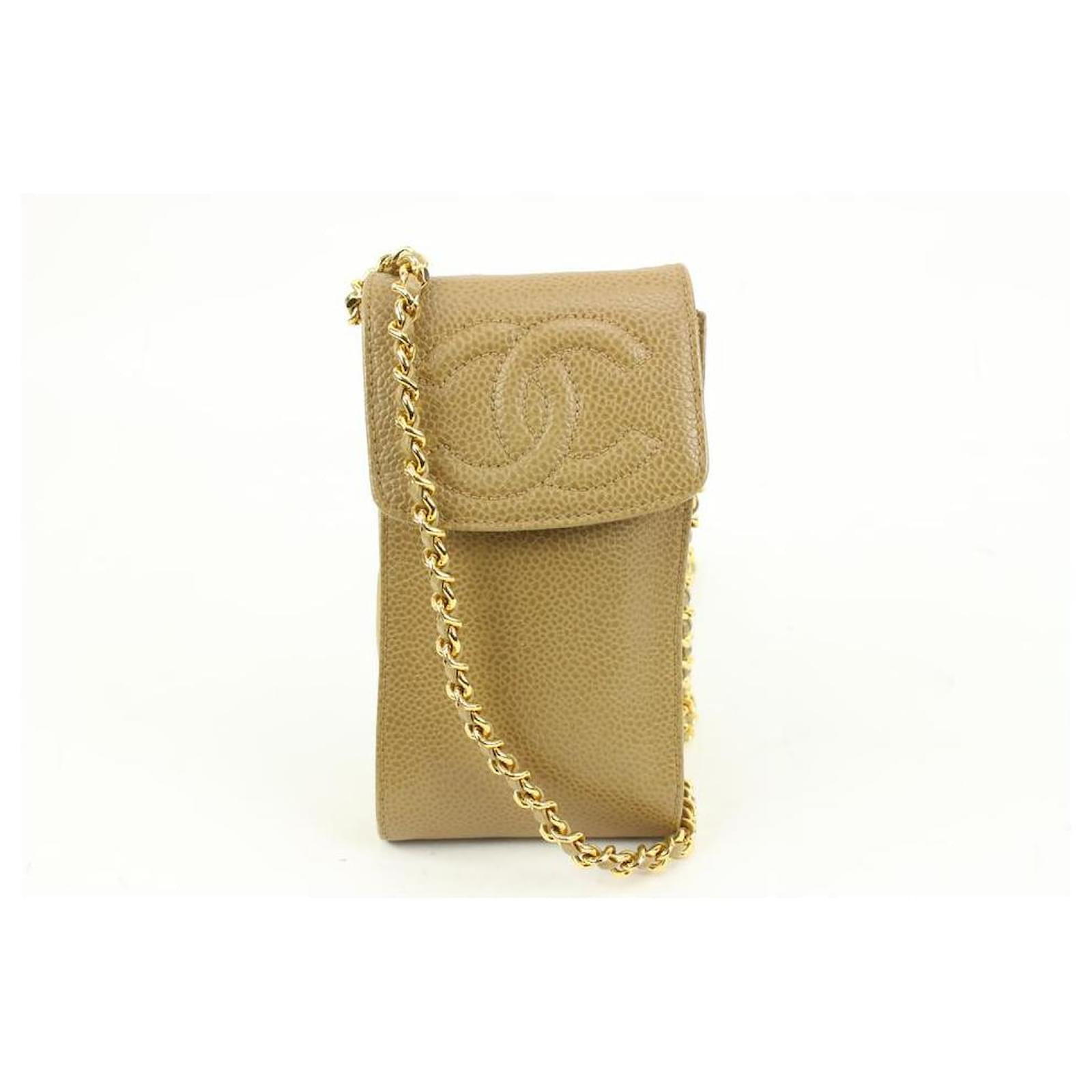 Chanel Light Brown Beige Caviar CC Mini Crossbody Mobile Pouch Bag Leather  ref.617680 - Joli Closet