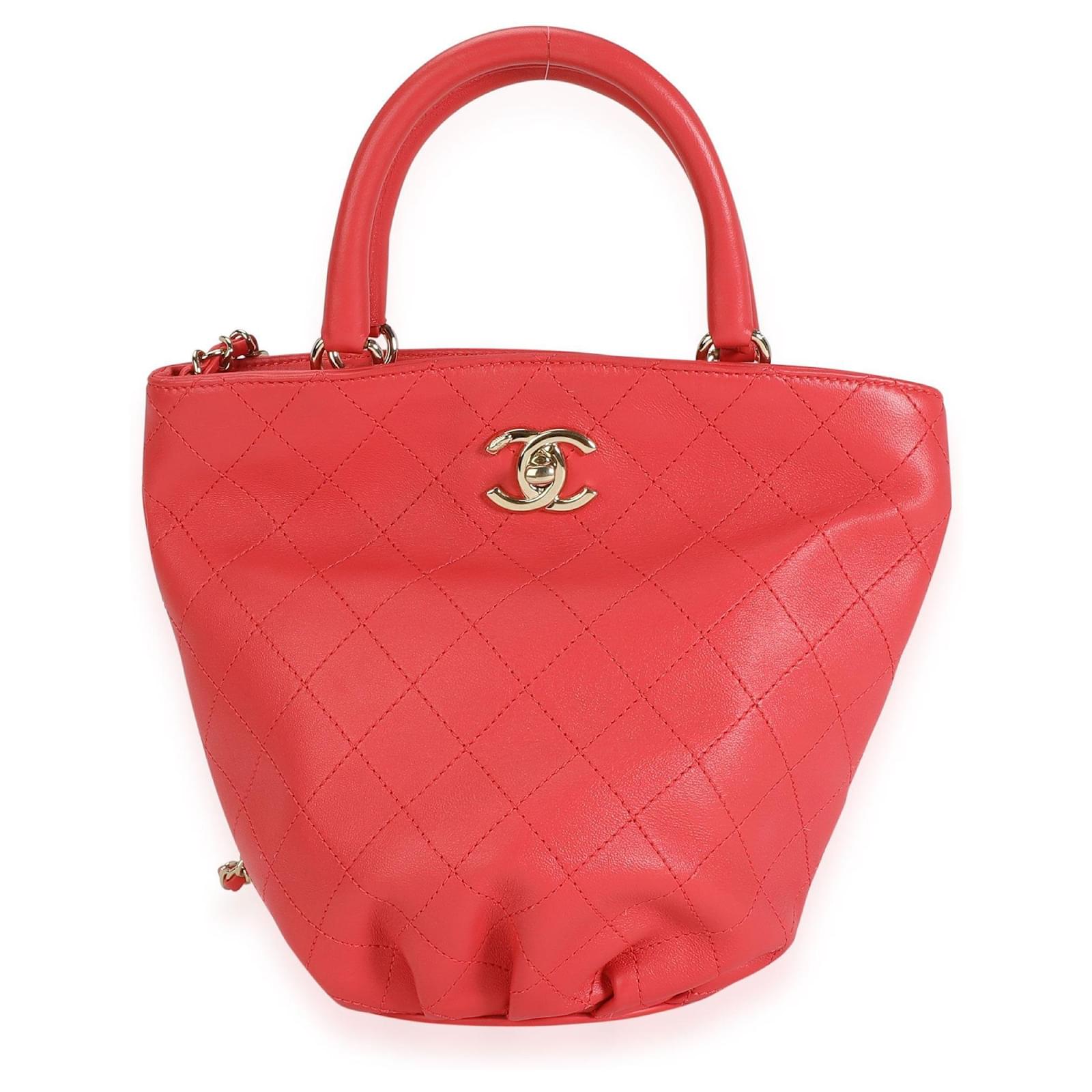 Chanel Coral Quilted Calfskin Small Bucket Bag Orange Leather Pony