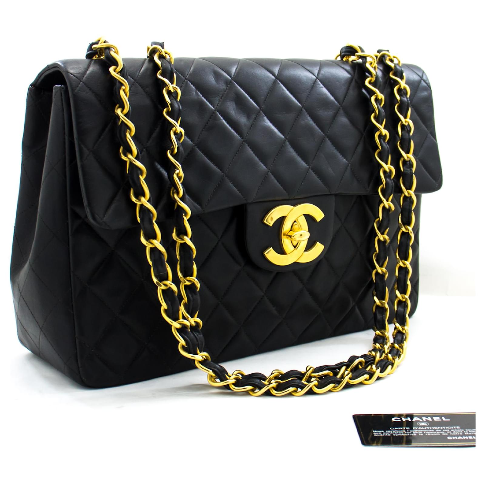 Chanel Jumbo 13 2.55 Flap Chain Shoulder Bag Black Lambskin Large Leather  ref.619063 - Joli Closet