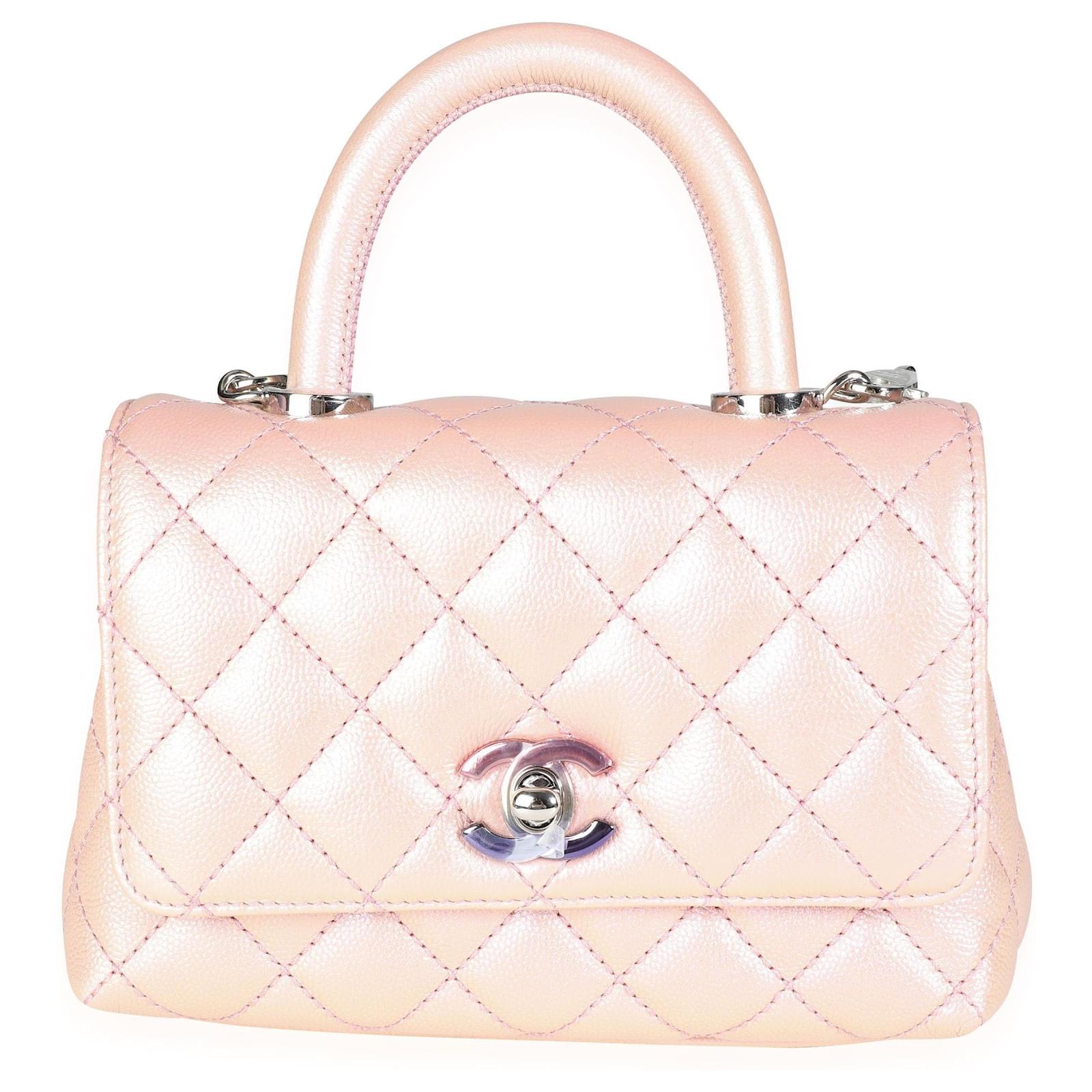 Chanel Iridescent Pink Quilted Caviar Coco Top Handle Extra Mini